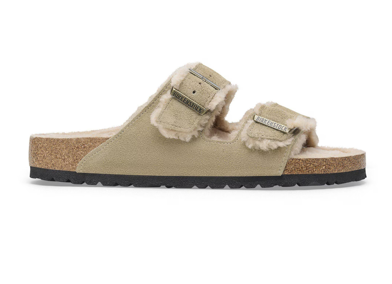 Birkenstock Arizona Shearling Suede Leather in Taupe Platform Two-Strap Sandals
