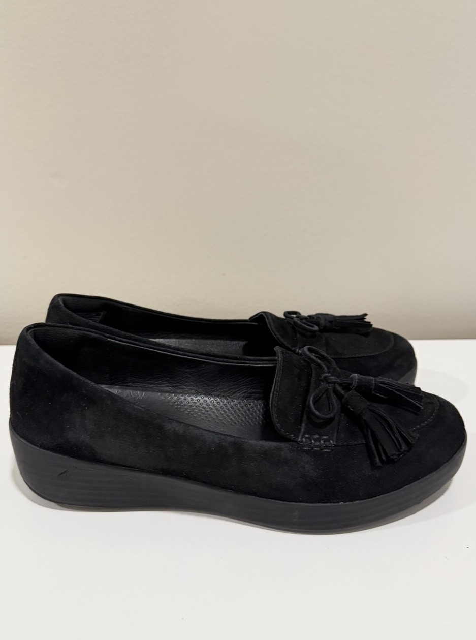 FitFlop Sneakerloafer Black Suede Comfort Loafers Women Size 7.5