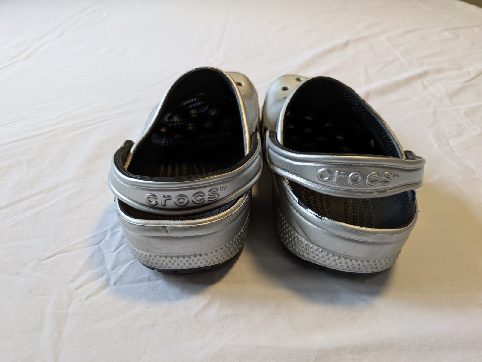 Crocs Classic Clogs Silver Gray Black Unisex Size M5 W7 Comfort Slip On Shoes