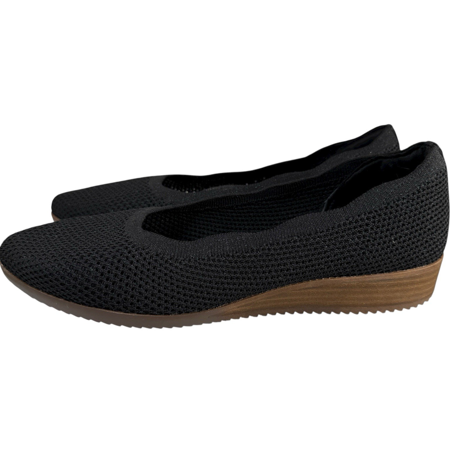 Skechers Air Cooled Black Mesh Flat Shoes 158802 Small Wedge Heel Pointed Toe