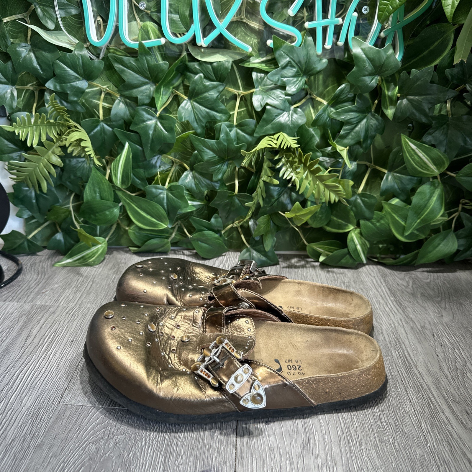 Birkenstock Betula Boston Clogs Rocko Gold Leather Buckle Rhinestones Sz 9