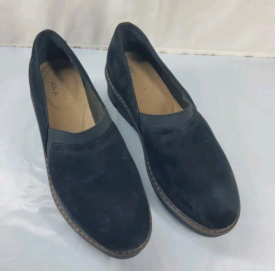 Clarks Airabell Mid Black Suede Upper Slip-On Wedge Loafers Size 6 Black