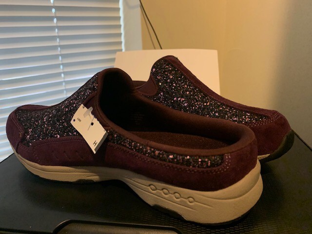 NWT Easy Spirit Women’s Traveltime Slide Shoes Natural SZ 11 DEEP PURPLE GLITTER