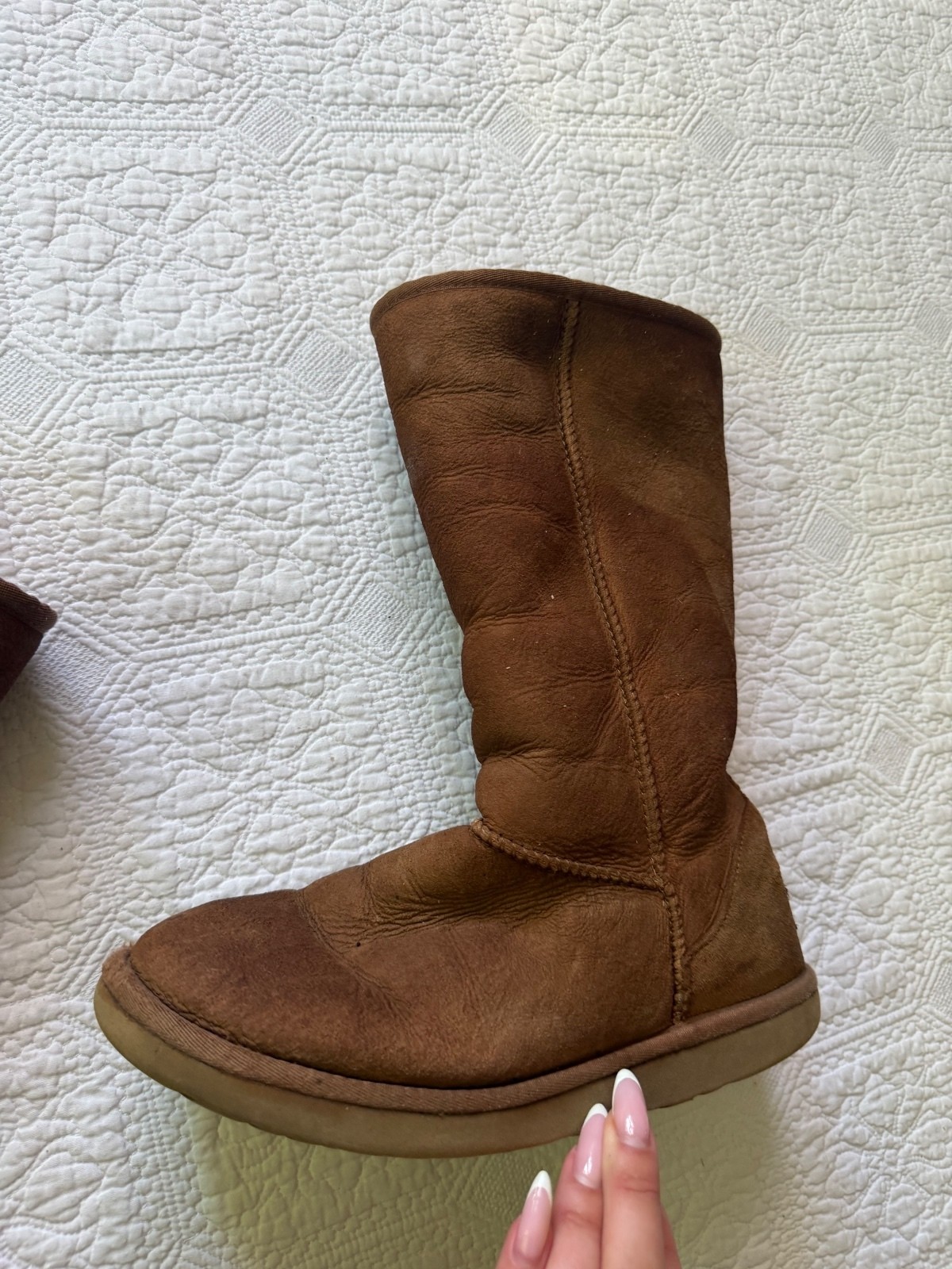 UGG Classic Mid-Calf Brown Suede Boots with Plush Lining, W8