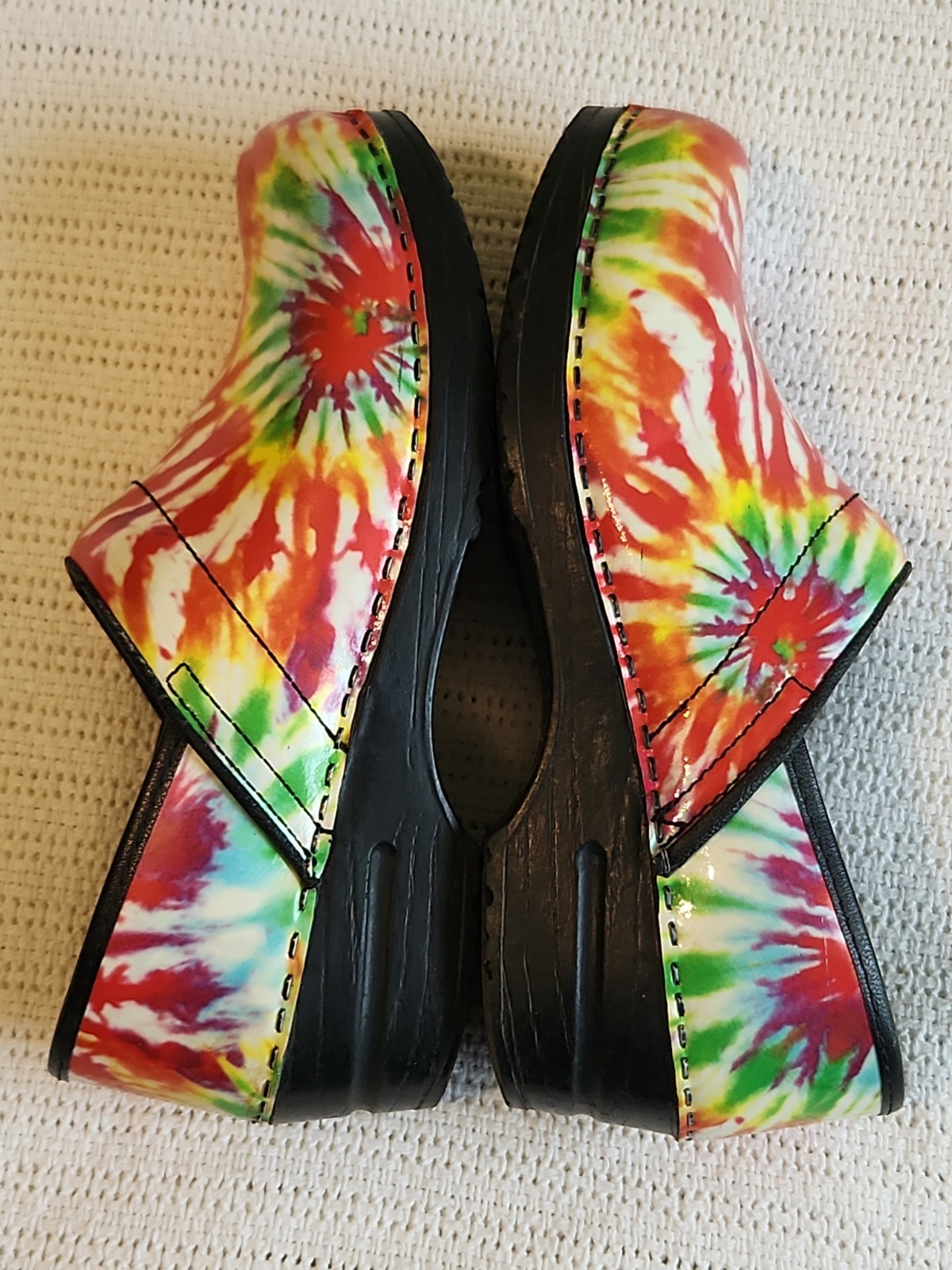 Sanita Tye Dye Waterproof Clogs Size 37 / 7 Danish Hard soles Black The Original