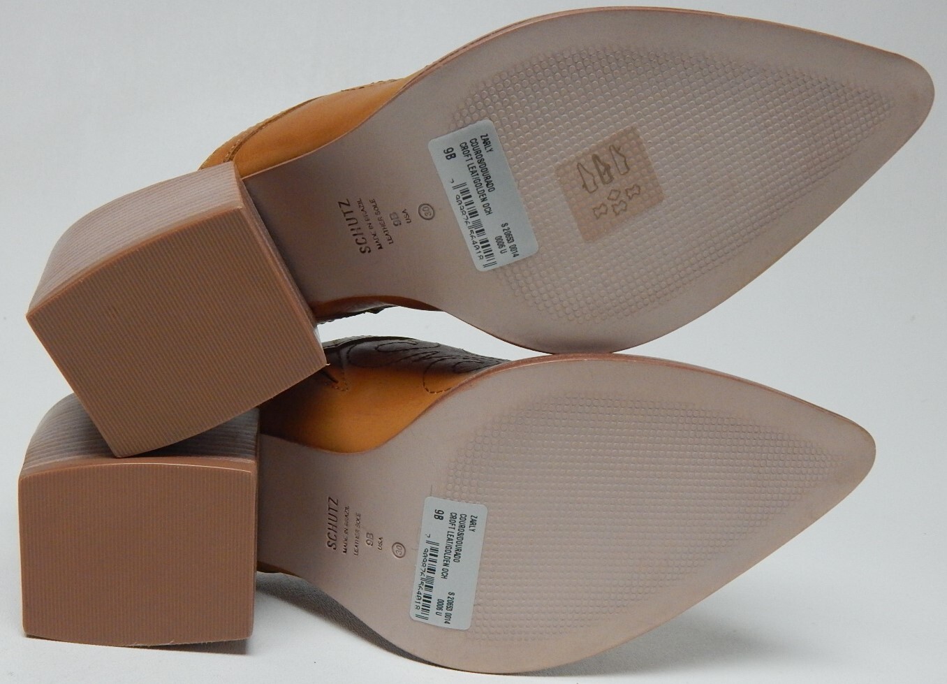 Schutz Zarly Size 9 M (B) Women’s Leather Pointed Toe Heeled Mules Golden Ochre