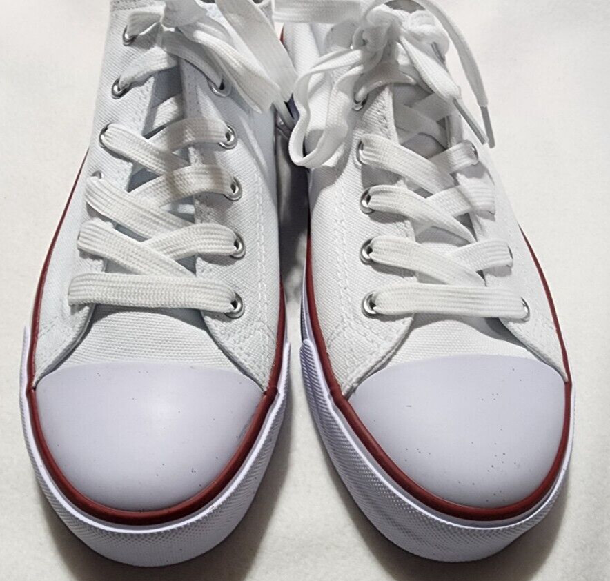 white red and blue stripe print women sneakers size 10