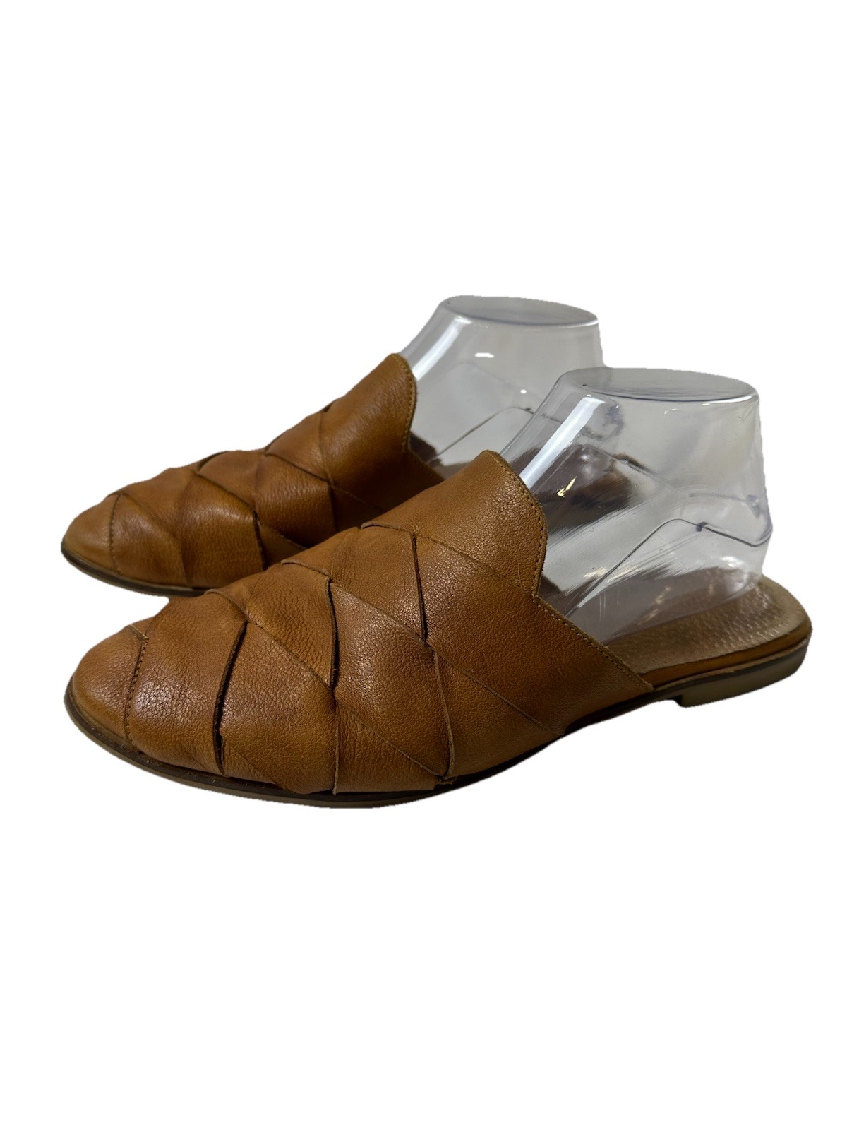 SEYCHELLES Women’s Cognac Leather Almond-Toe Slip-On Flat Mule Shoes SZ 9