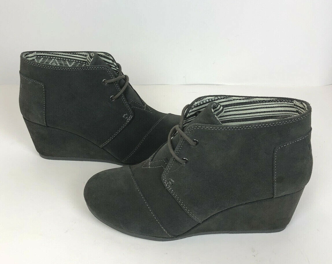 TOMS Womens Desert Suede 2.45″ Wedge Ankle Bootie Size 10 Dark Gray Lace Up EUC