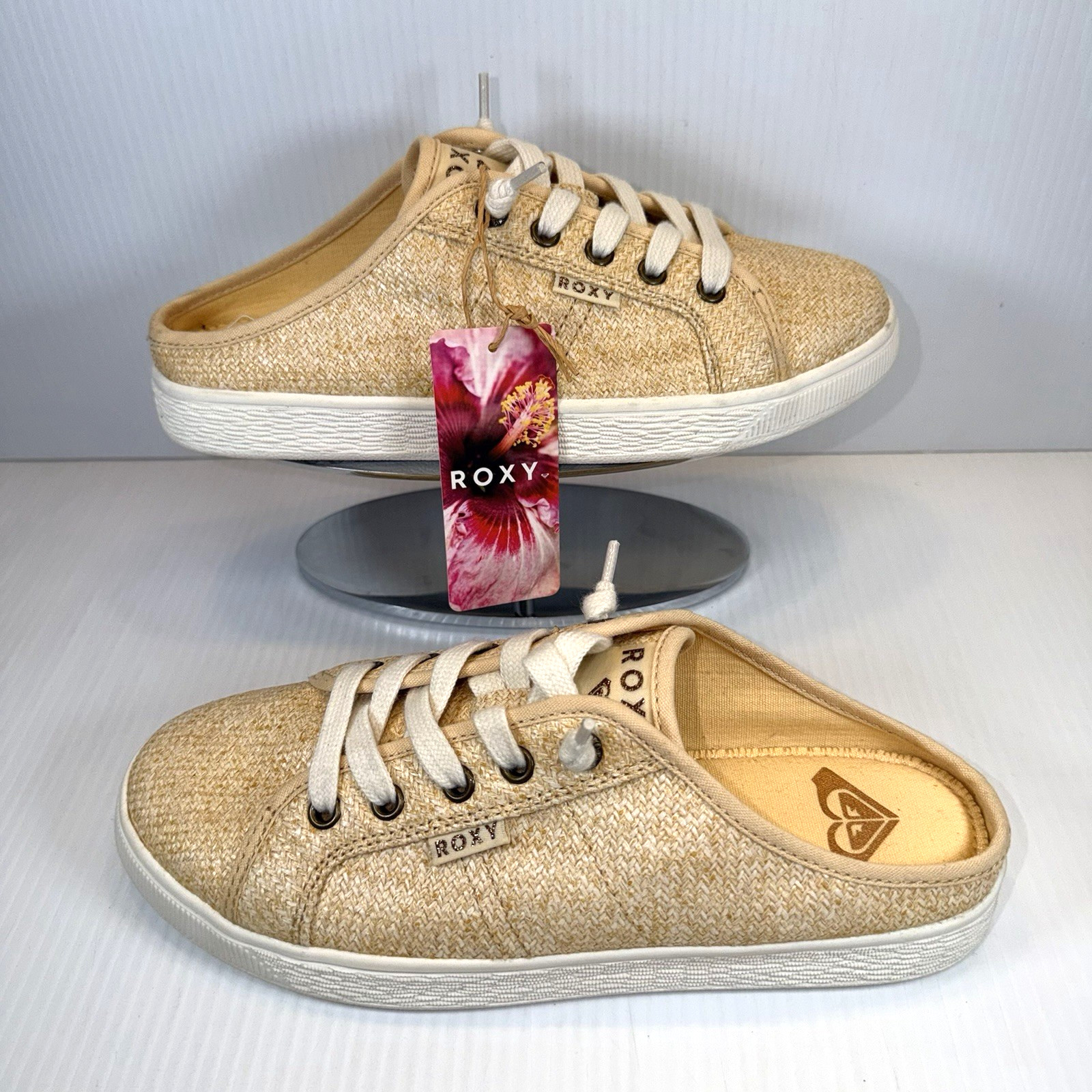 ROXY Women’s Natural Sunny Stroll Sneakers Size 8 – Woven Bamboo Beach Vibes New
