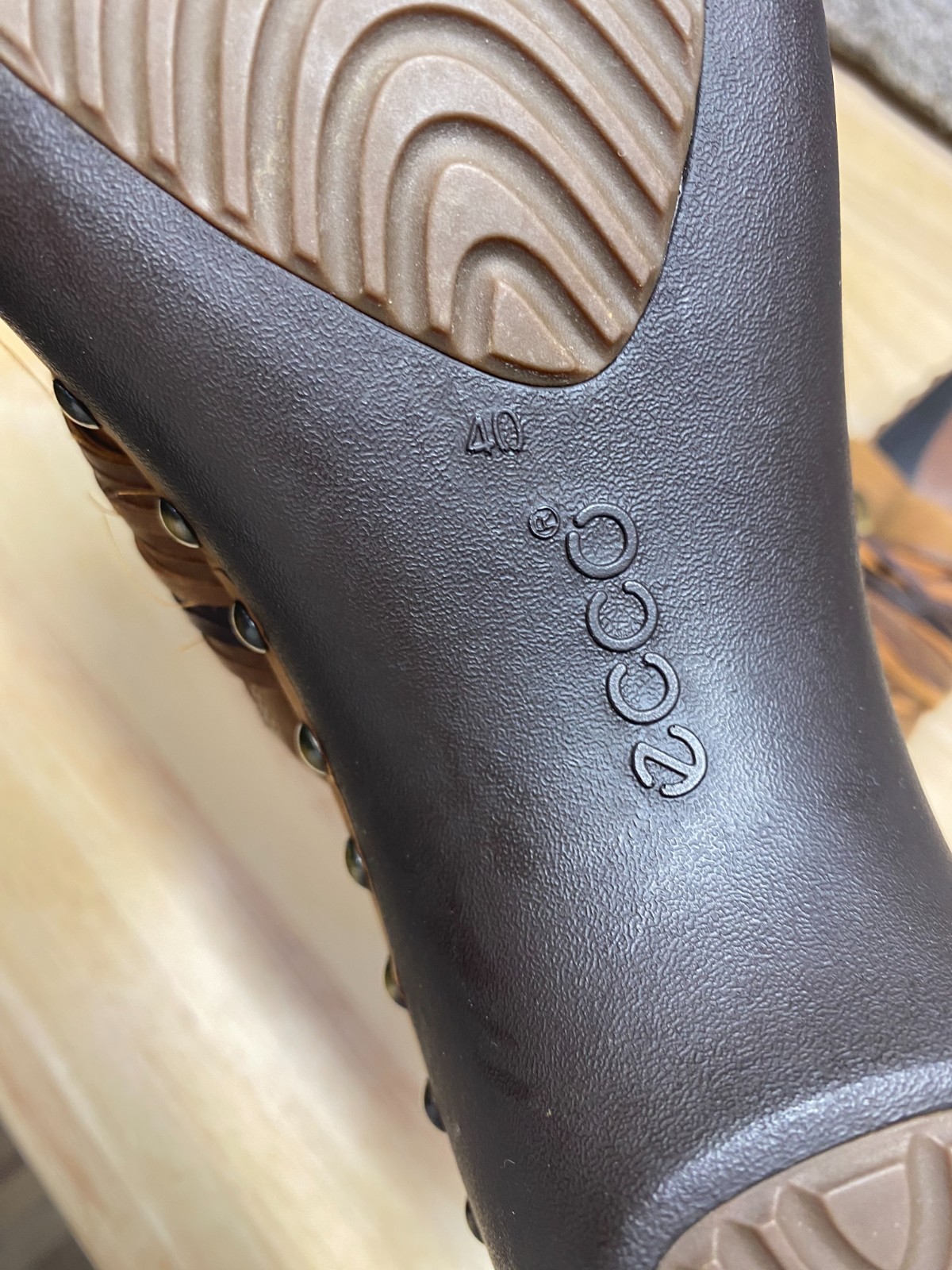Ecco Leather Studded Slip On Size 9.5 EU 40 Mules Clogs Chunky Strap Boho Brown