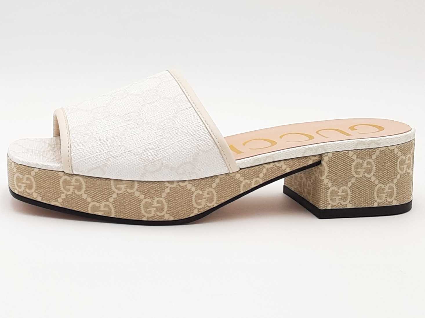 Gucci Monogram Malaga Kid Platform Beige Size 38 Aa0626ozxsa