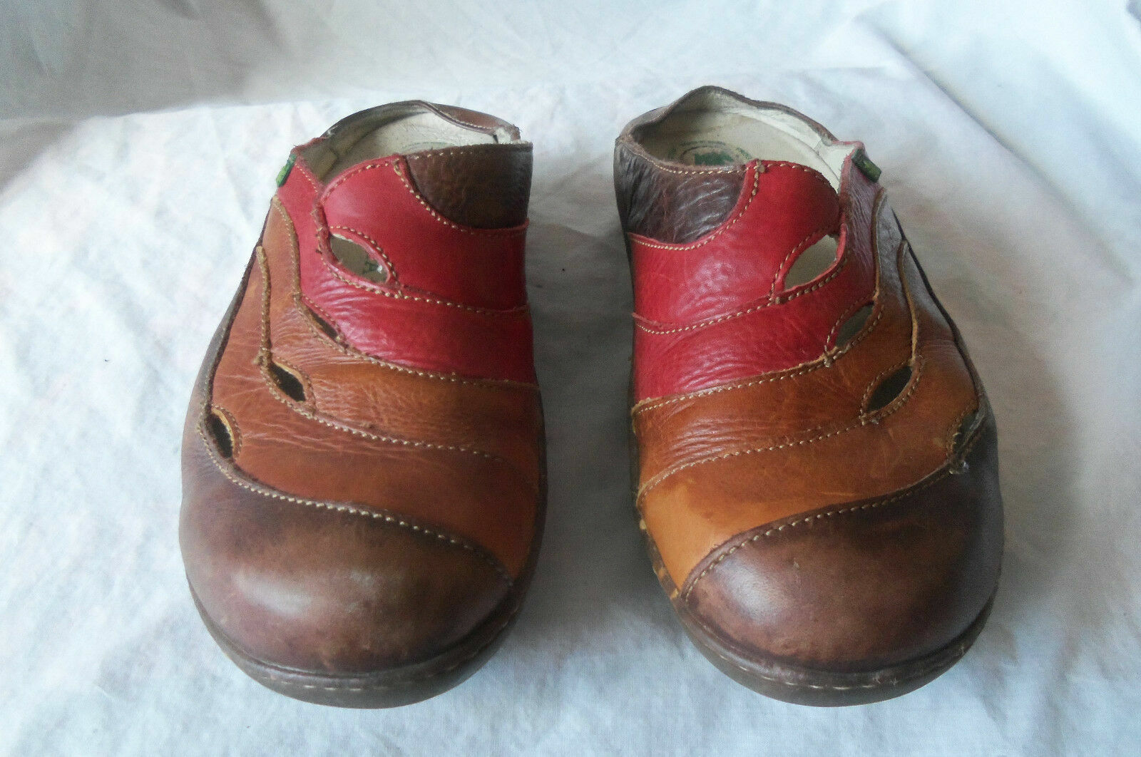EL NATURALISTA N425 Ginkgo RED BROWN LEATHER STRIPE SLIDES CLOG MULES SHOE 40 8