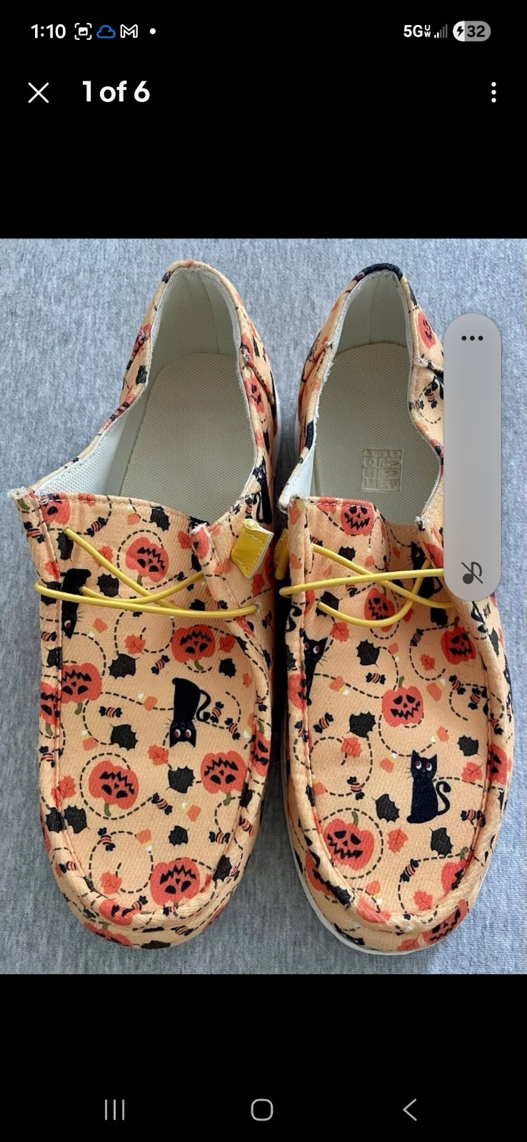 Women’s Halloween Cloth Slip On Shoes Size 38 (9) Orange with Pumpkins & Cats
