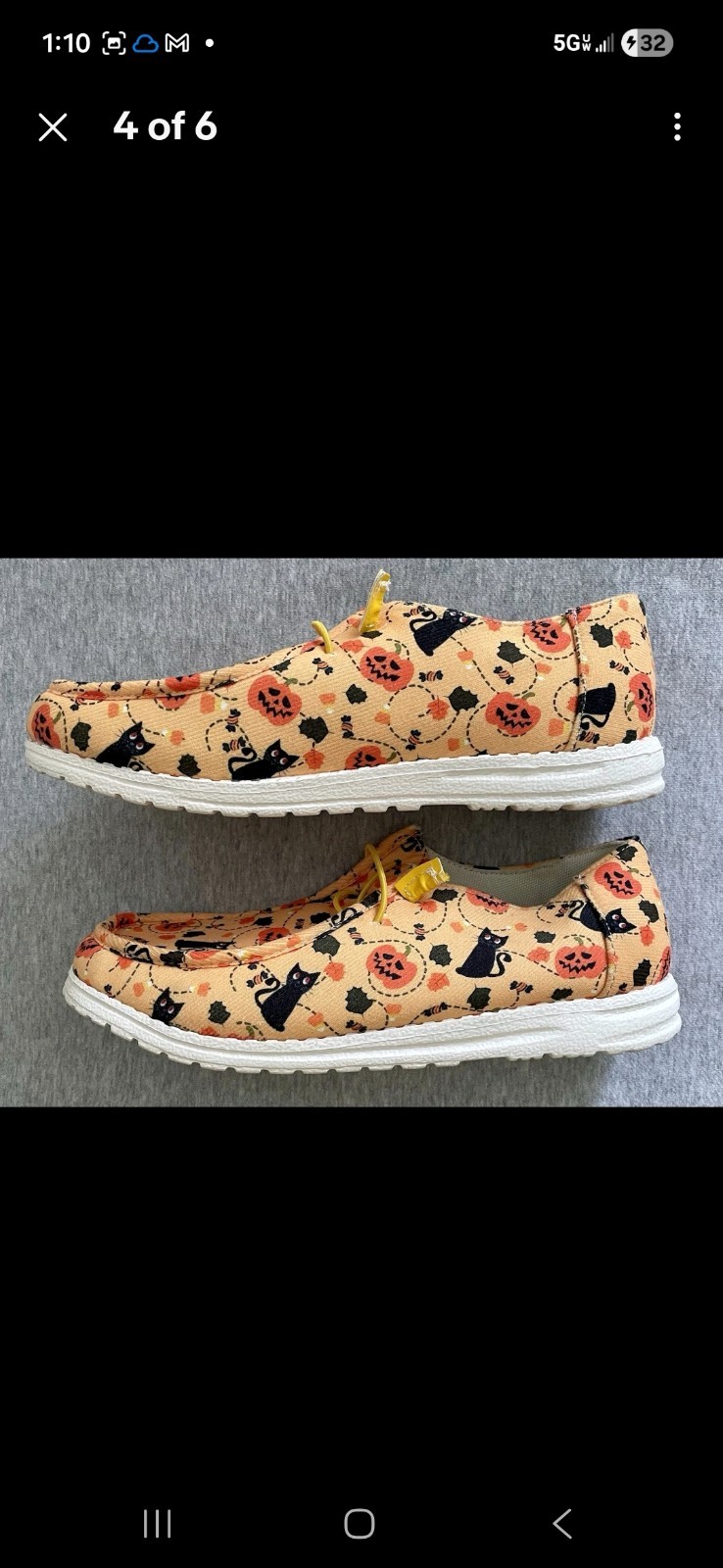 Women’s Halloween Cloth Slip On Shoes Size 38 (9) Orange with Pumpkins & Cats