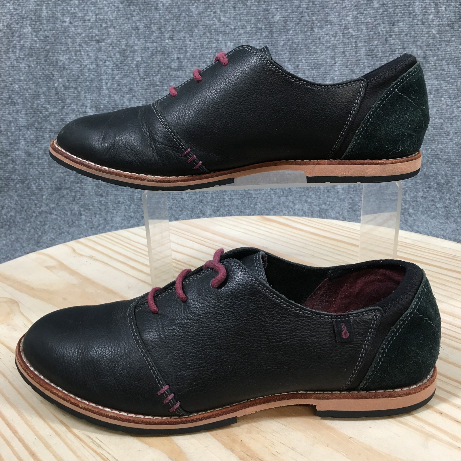 Ahnu Emery Oxford Womens 8 Black Leather Casual Lace Up Comfort Shoes Suede Trim