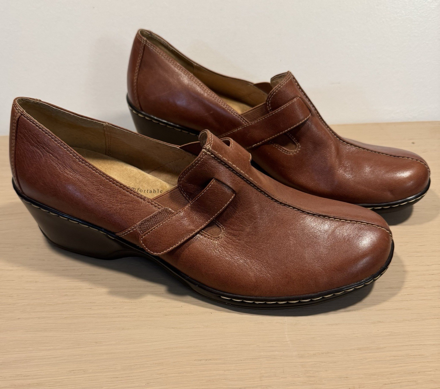 Softspots Story Women’s 12M Brown COGNAC Leather Mary Jane CLOG Comfort 12 M