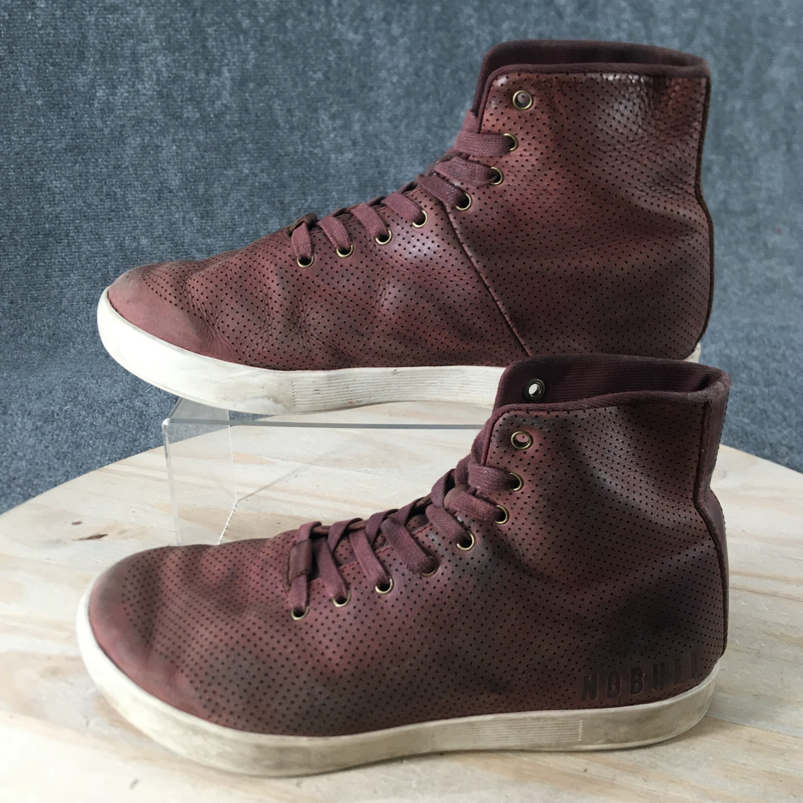 No Bull Shoes Mens 8.5 Womens 10 Sneakers Burgundy Leather High Top Lace Up