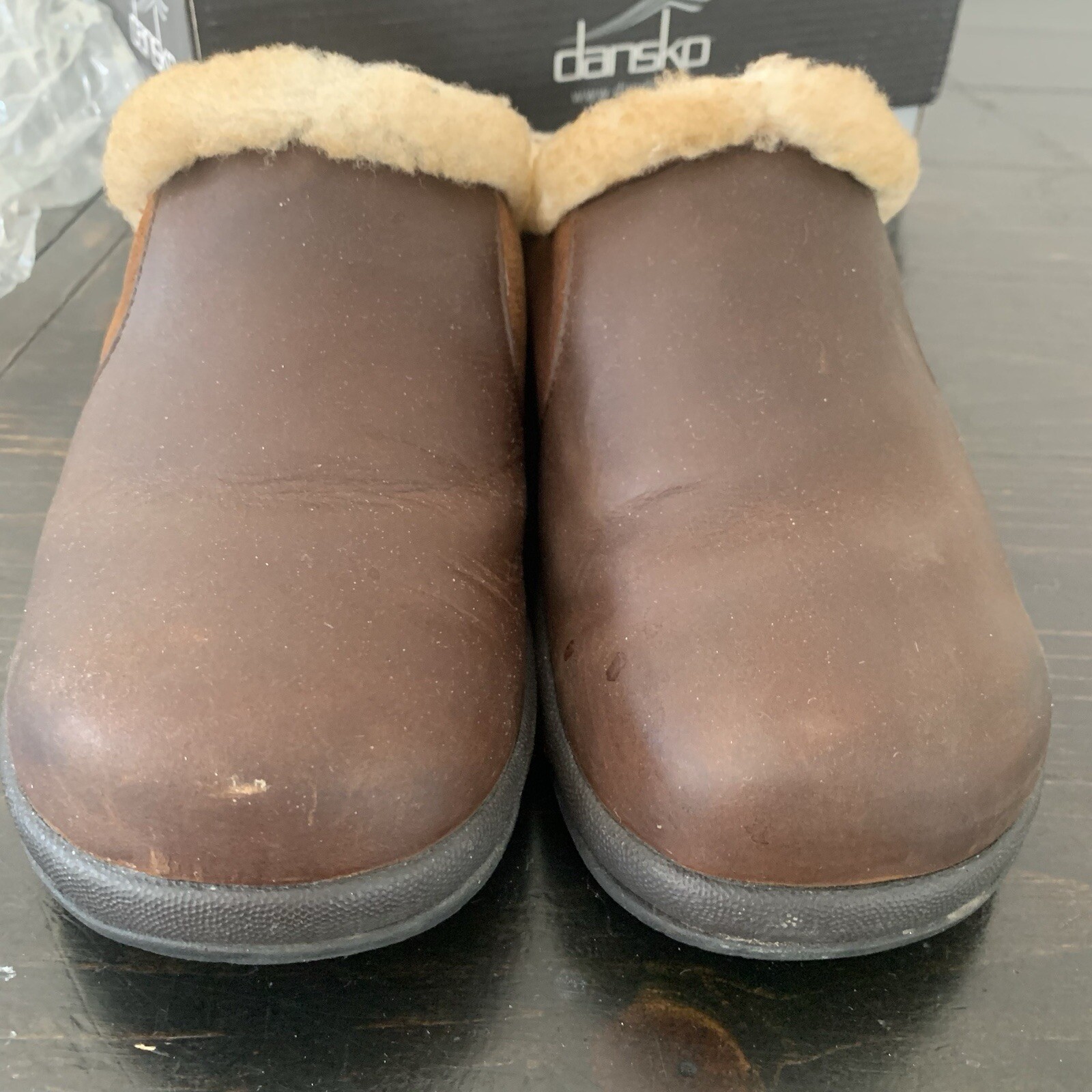 Dansko Cassie Brown Leather Shearling Slip On Clogs Women’s Size 42 Excellent