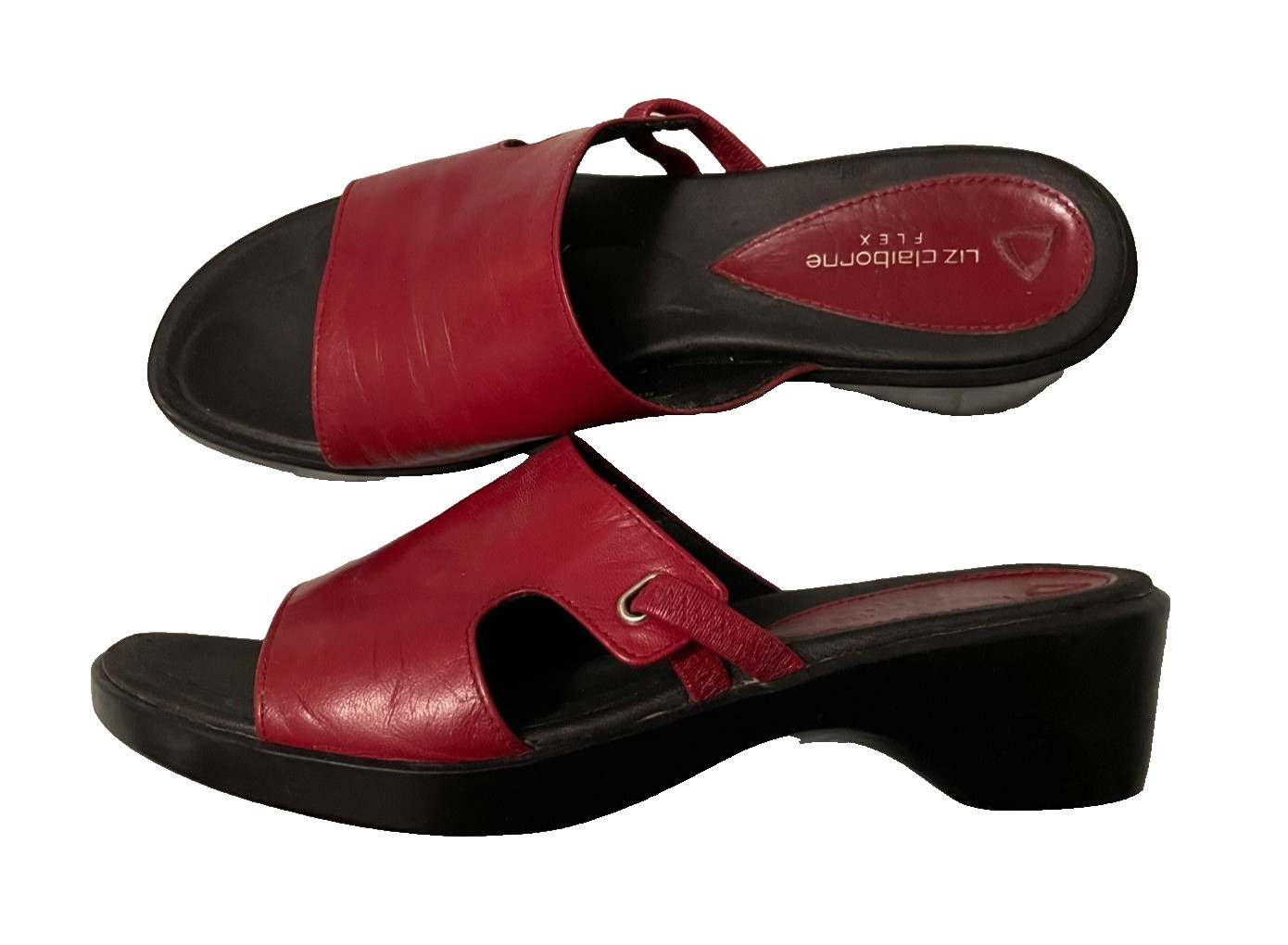Liz Claiborne FLEX COMFORT RED LEATHER SLIDE/MULE SANDAL – Women’s Sz 8 – EUC!