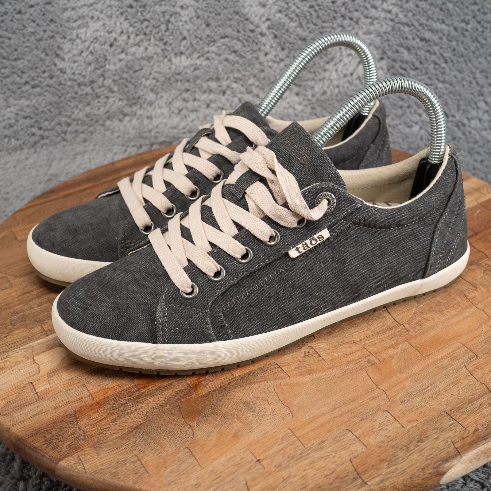 Taos Womens Star Sneaker Size 7.5 Dark Gray Washed Canvas Lace Up Walking Shoe