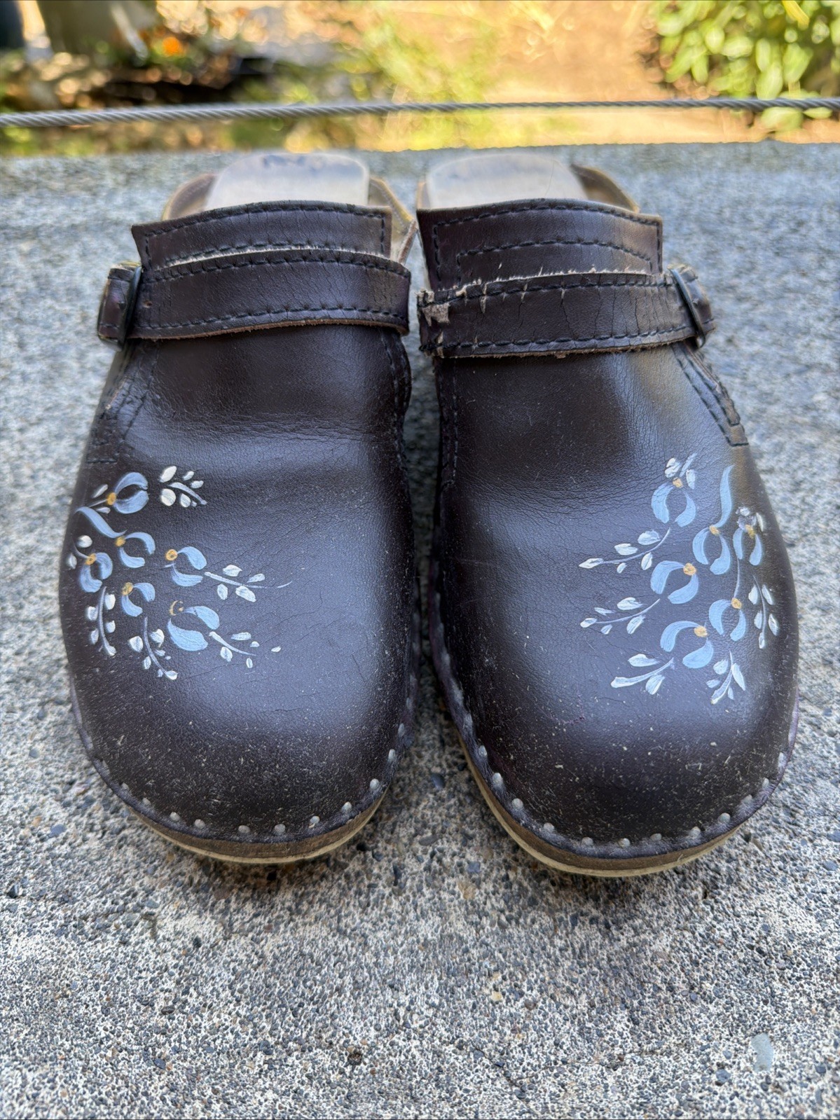 Bastad Original Sweden Wood Leather Painted Clog Dark Purple 40 US 9 /9.5