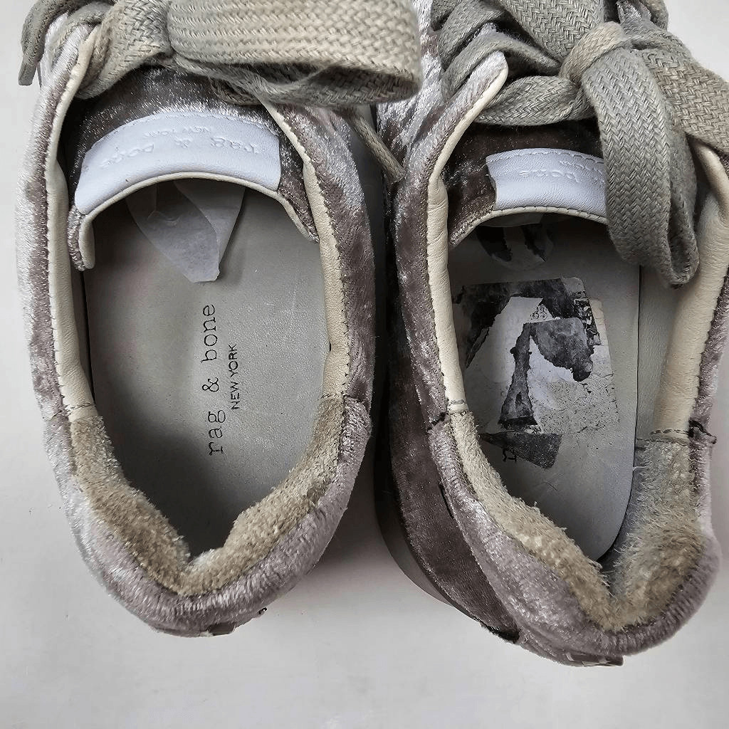 RAG & BONE SNEAKERS DOVE CRUSHED VELVET RB1 LOW TOP SILVER GRAY WOMENS SIZE 7.5