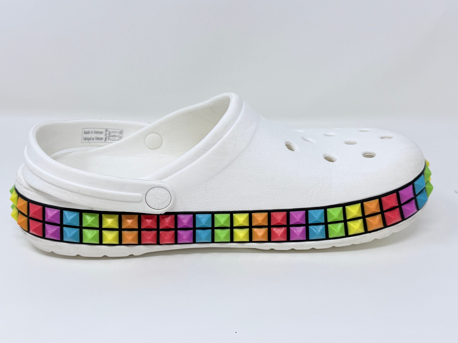Unisex Crocs Crockband 3D Shape Clog White Rainbow Studded Pride (M) 5 (W) 7
