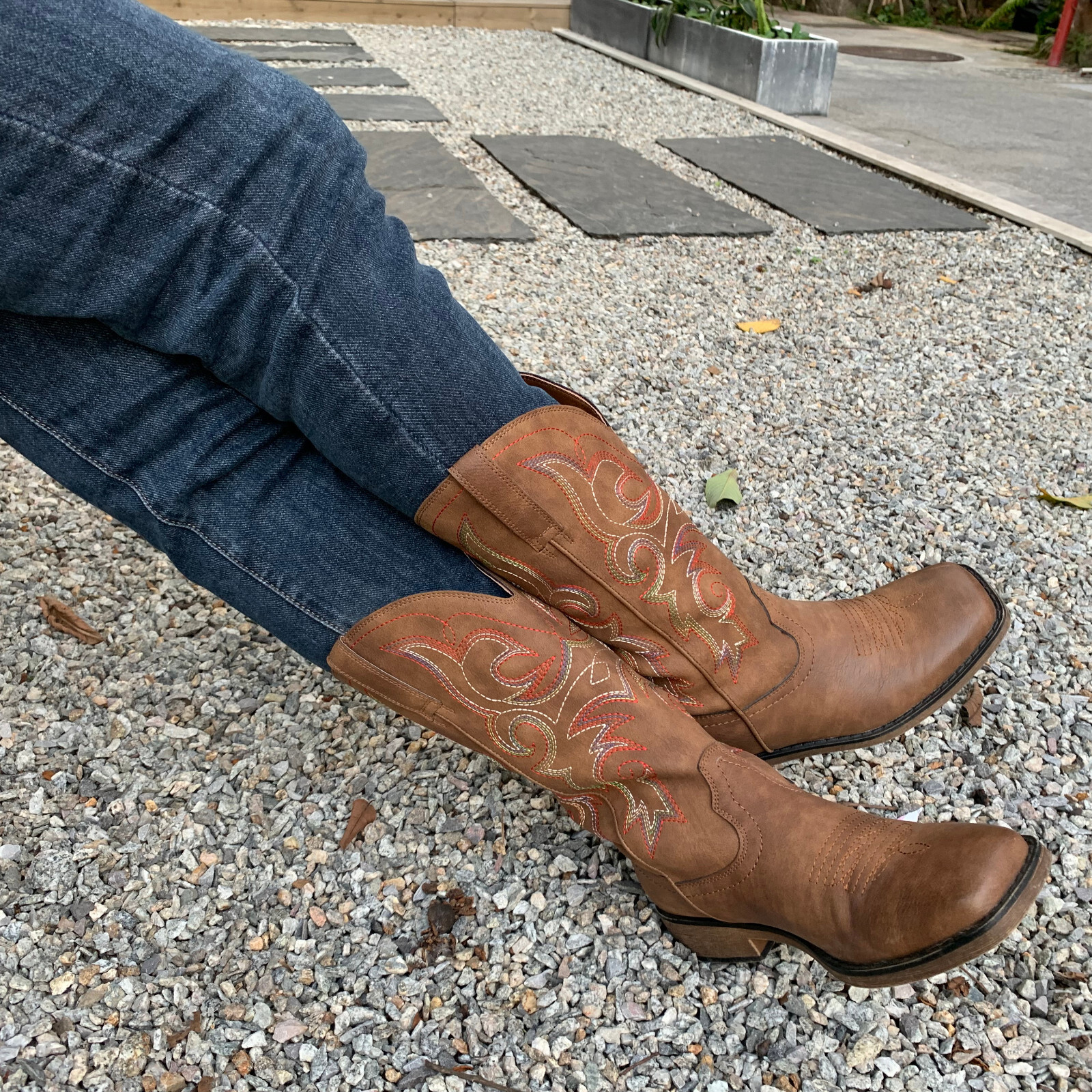 SheSole Women’s Square Toe Western Cowgirl Cowboy Boots Mid Calf Embroidered