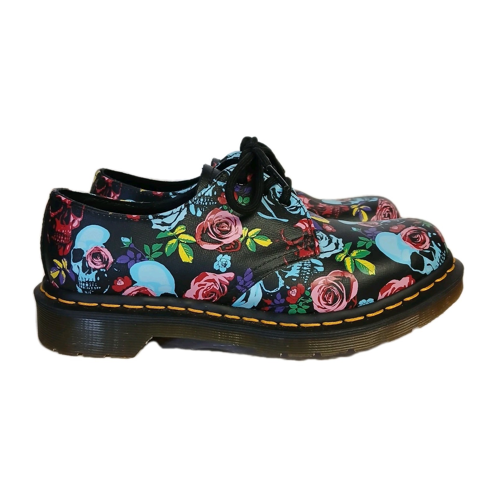 Dr. Martens Pascal Rose Skull Floral Grunge Alt Pink Black 1461 Shoes Size US 6