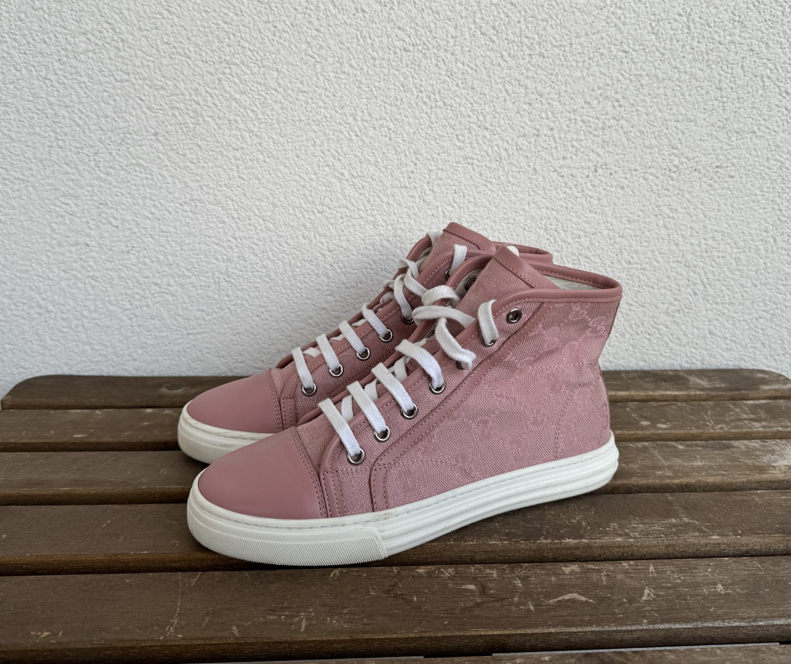 Women’s Gucci GG Monogram High Top Sneakers Shoes 426186 Pink Size 35 US 5
