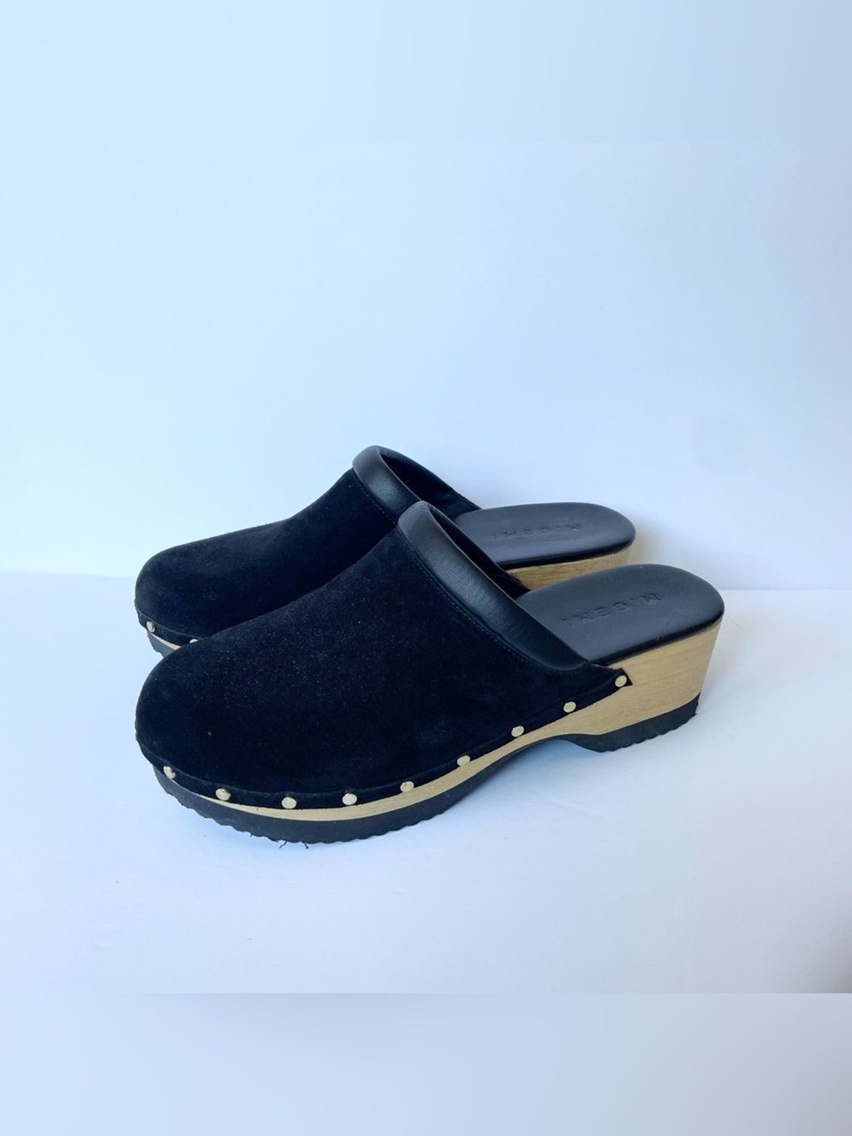 M. Gemi The Greta Black Suede Studded Clog Mule Wood Heel EU 41 US 10 Italy