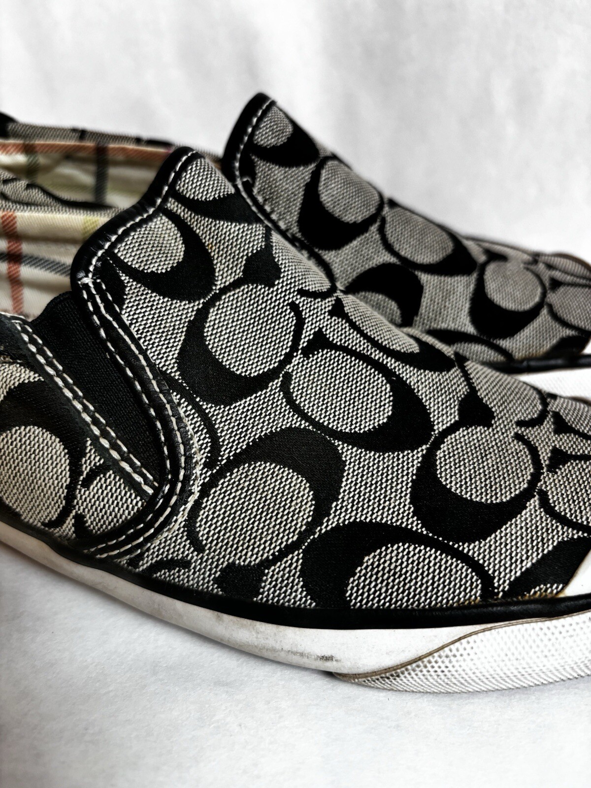Coach Signature Shoes Womens 7 Brown Sneakers Monogram Beale Slip On Canvas
