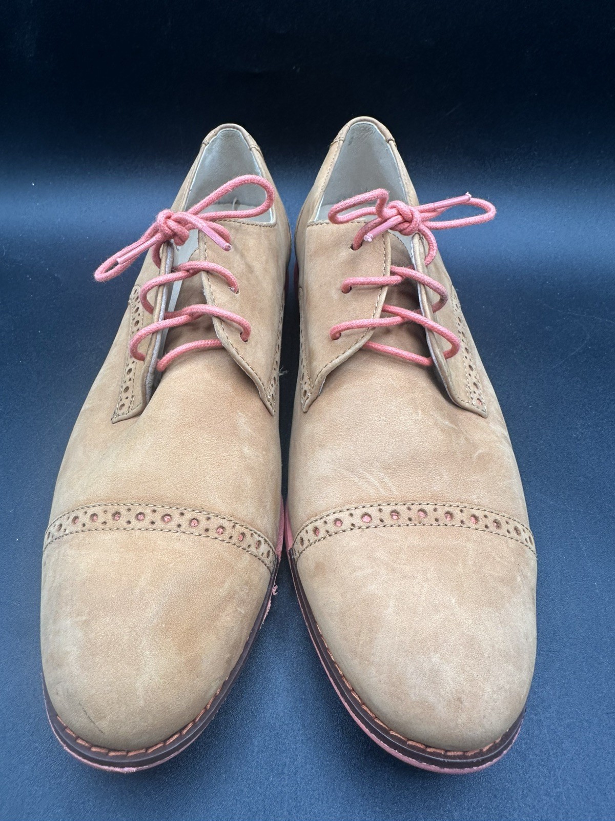 Cole Haan Gramercy Sandstone Nubuck Tan Coral Pink Oxford Shoes Women’s Size 9B