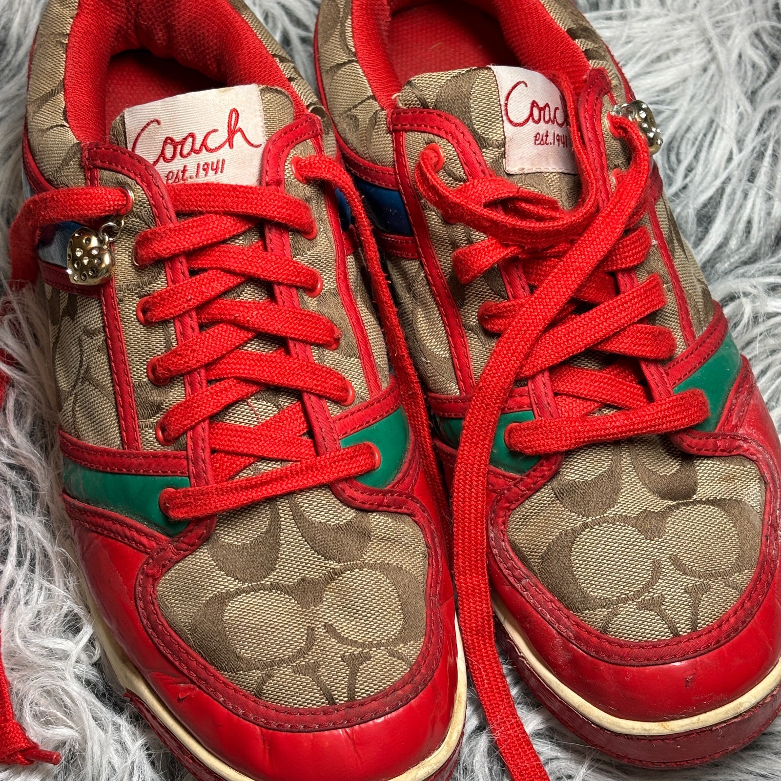VTG Coach Canvas Leather Sneakers Red Monogram Signature Colorblock US Sz 9.5