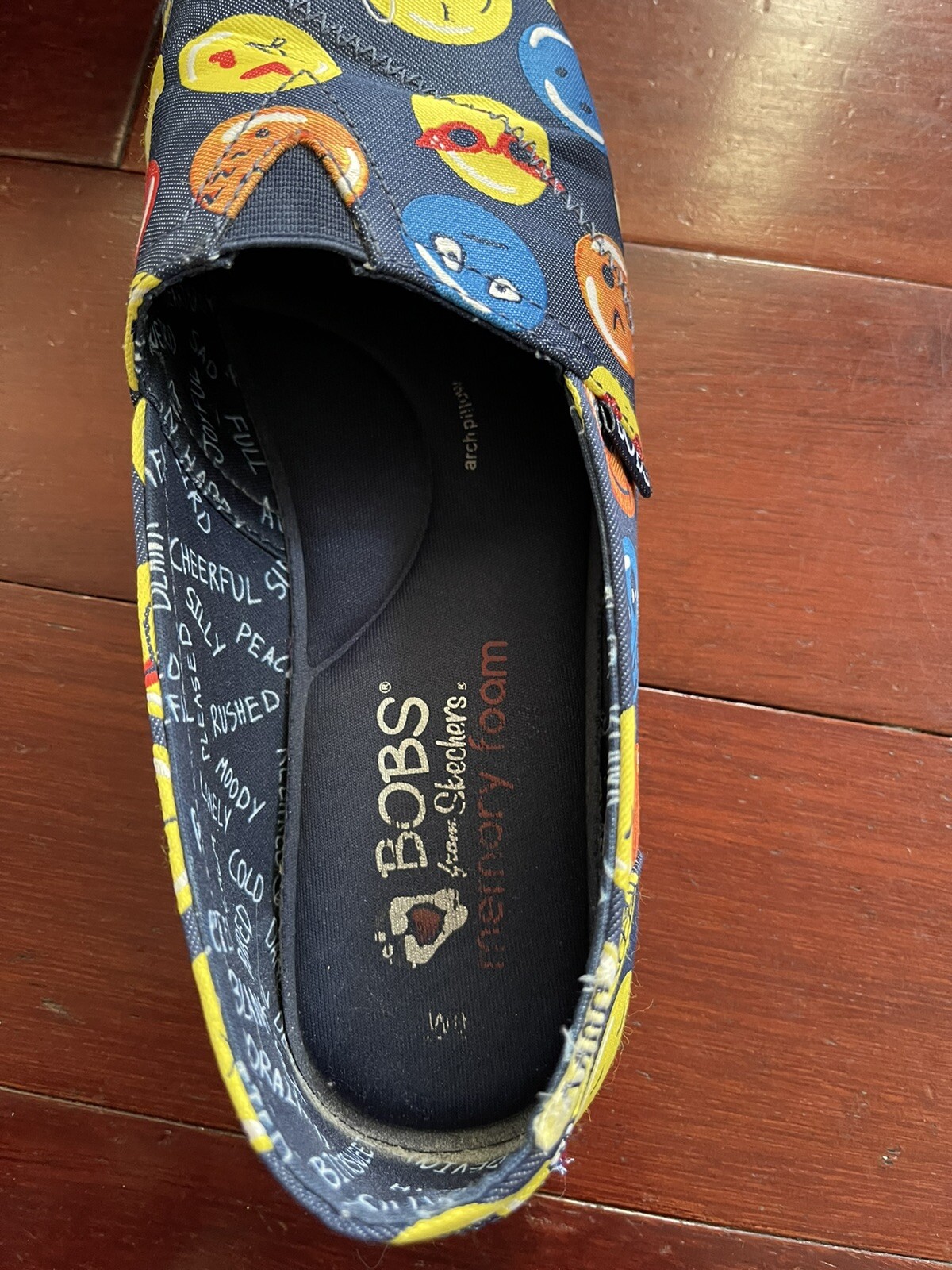 Bob’s From Skechers Emoji Slip On Memory Foam Shoes Flats Size 8 Blue Yellow