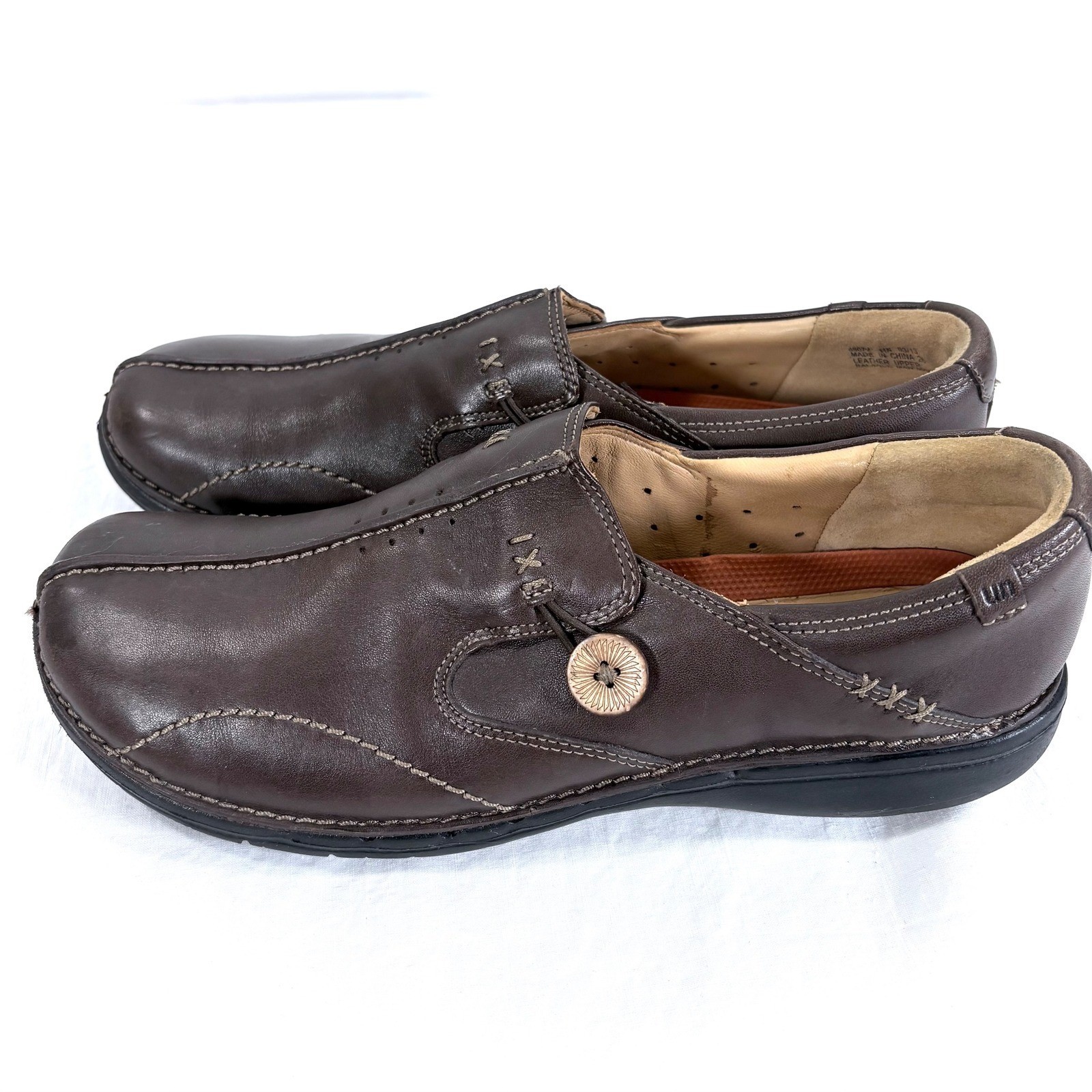 Clarks Unstructured Un Loop Loafers Dark Brown Leather Slip On Shoes Women 11