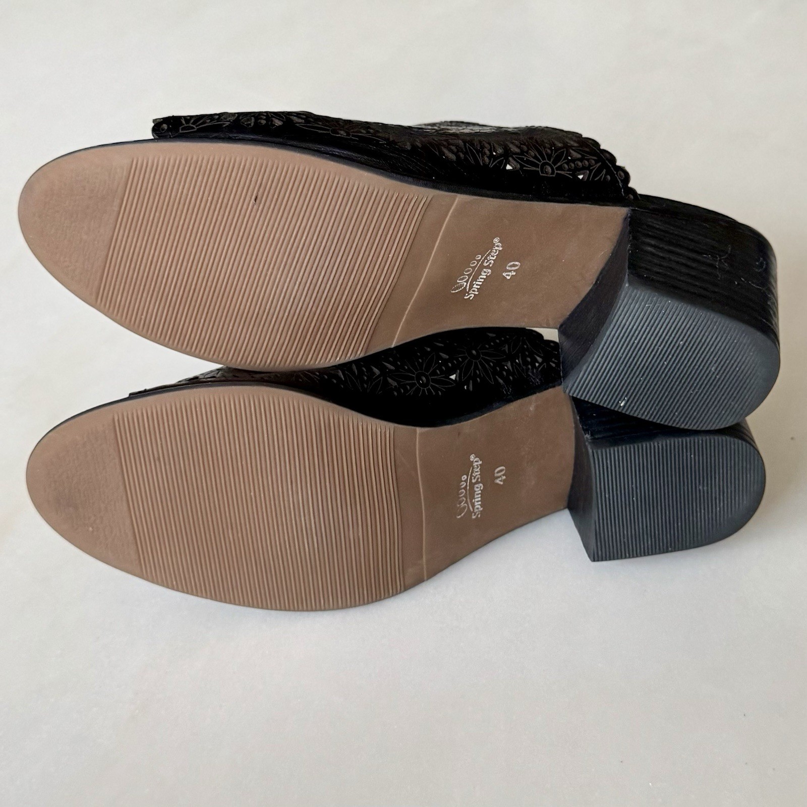 Spring Step Lea Black Leather Mule Laser Cut Open Toe Slip On EU Sz 40 | US Sz 9