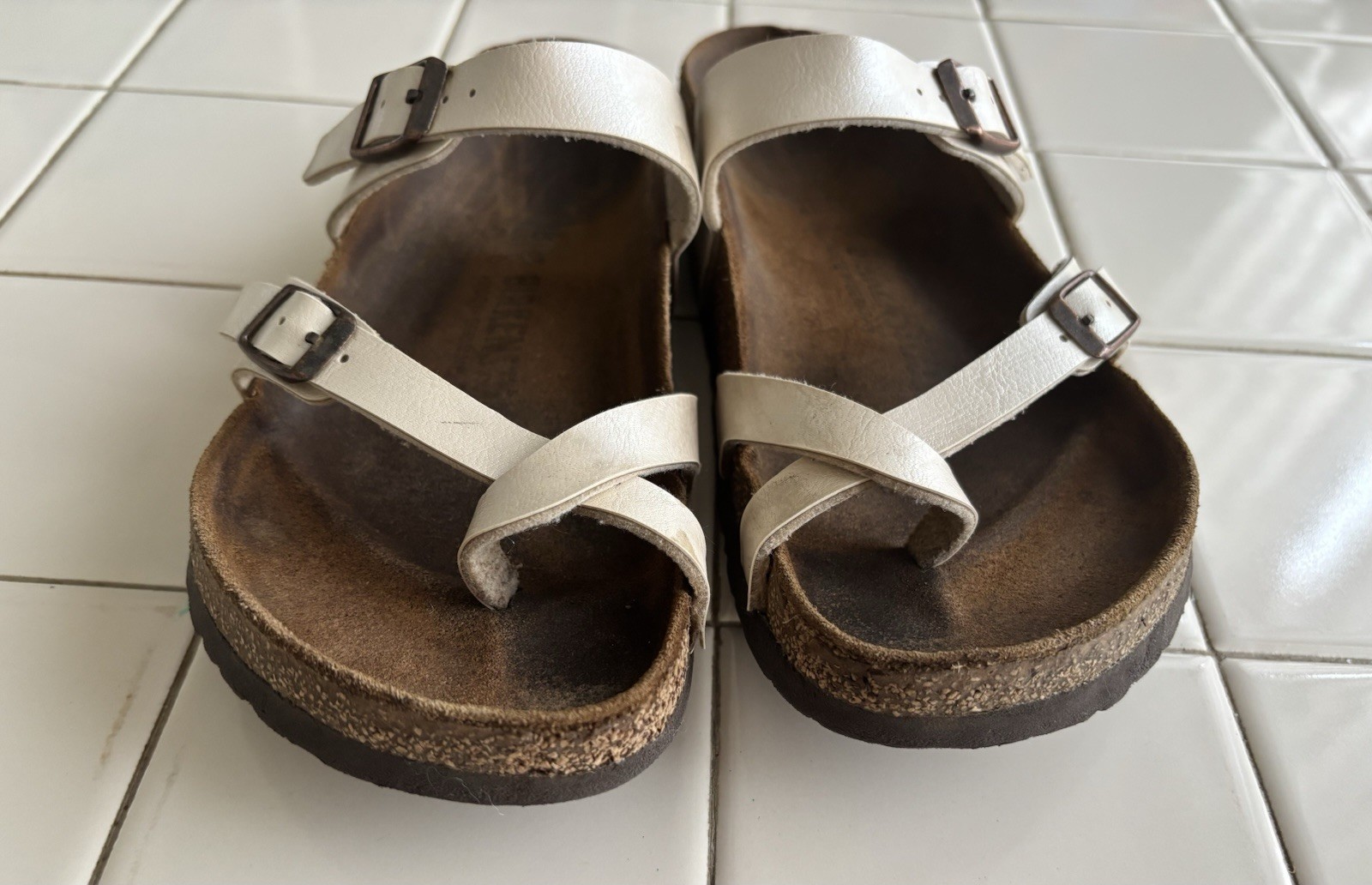 BIRKENSTOCK Mayari Sandals Size 38 Graceful Pearl White with Buckles