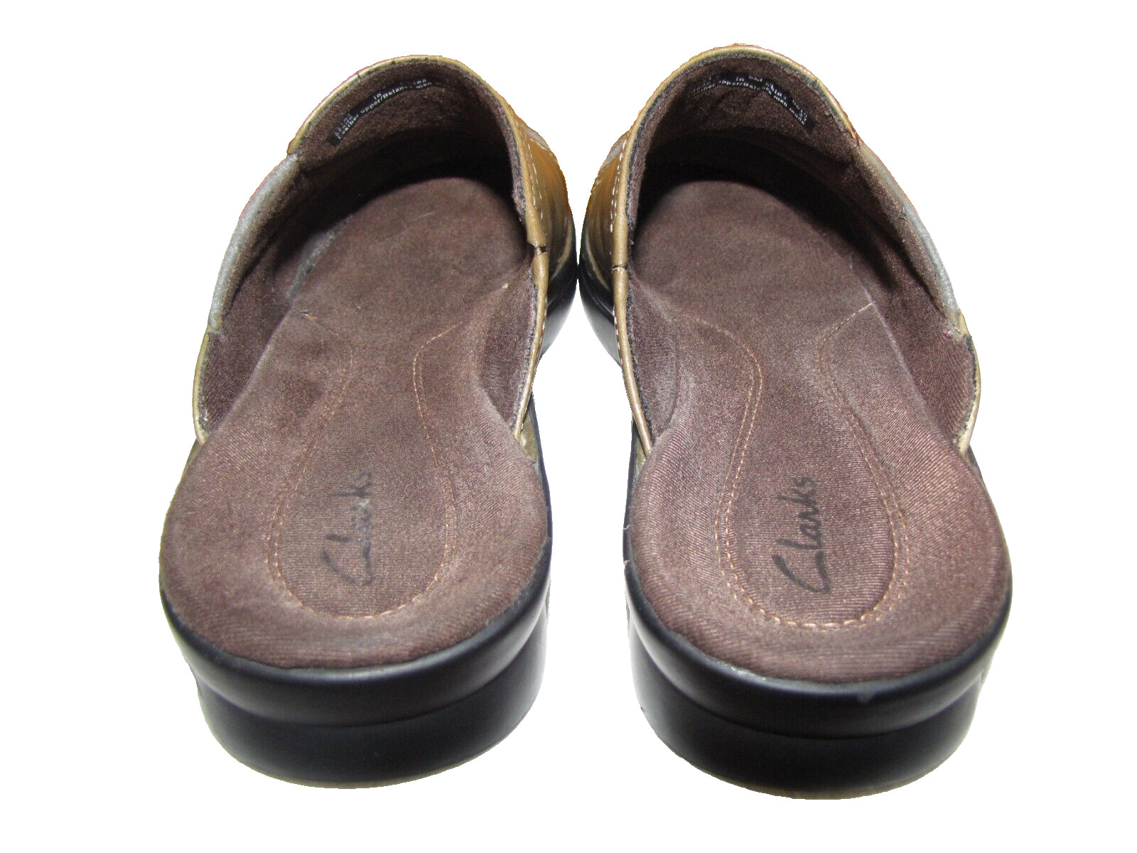 CLARKS NICE COMFY OLIVE GREEN & GRAY LEATHER & TEXTILE COMFORT SLIDE MULES 8M