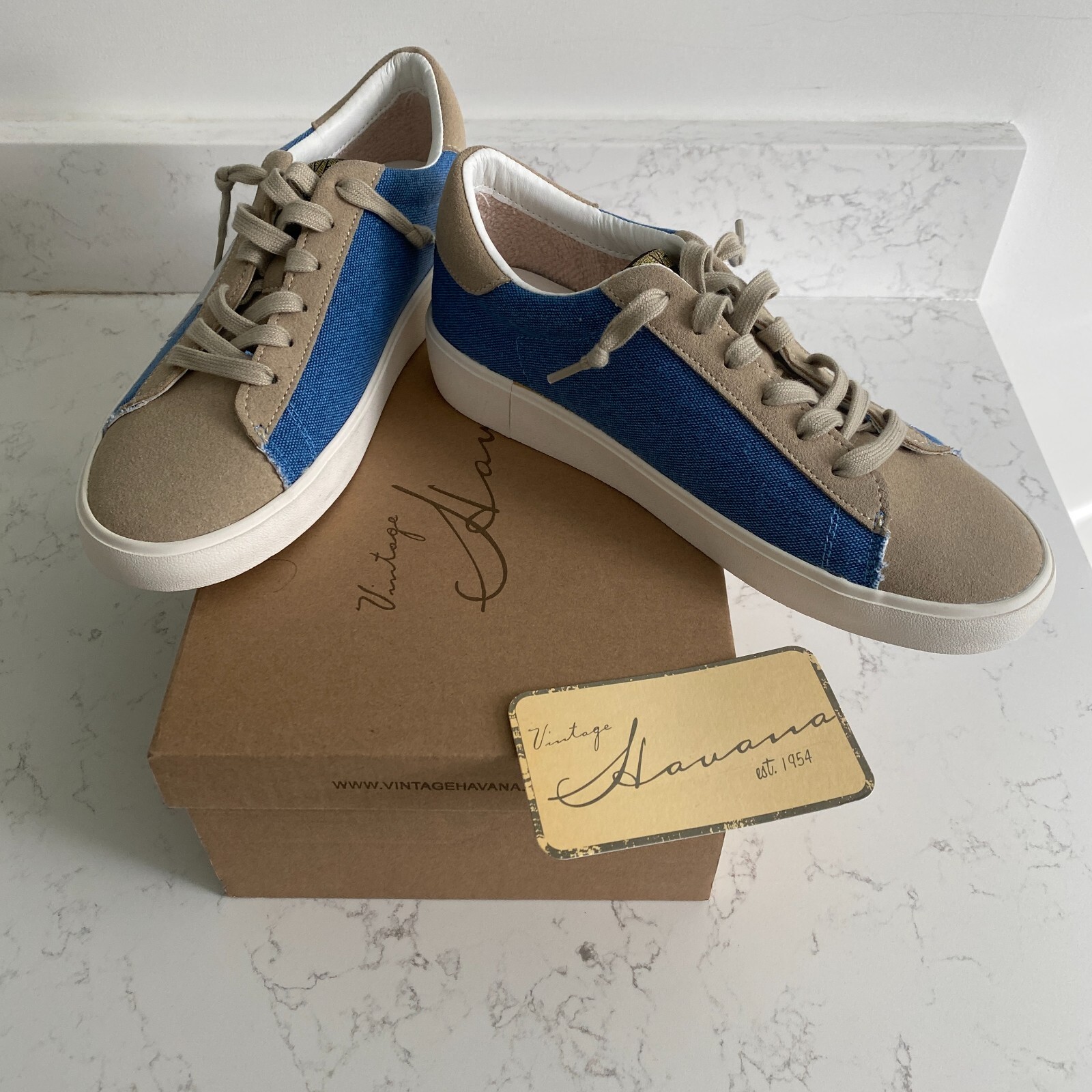 NWT Vintage Havana Dalia Denim Multi Leather Sneakers Women’s Sz 8 Designer Fall