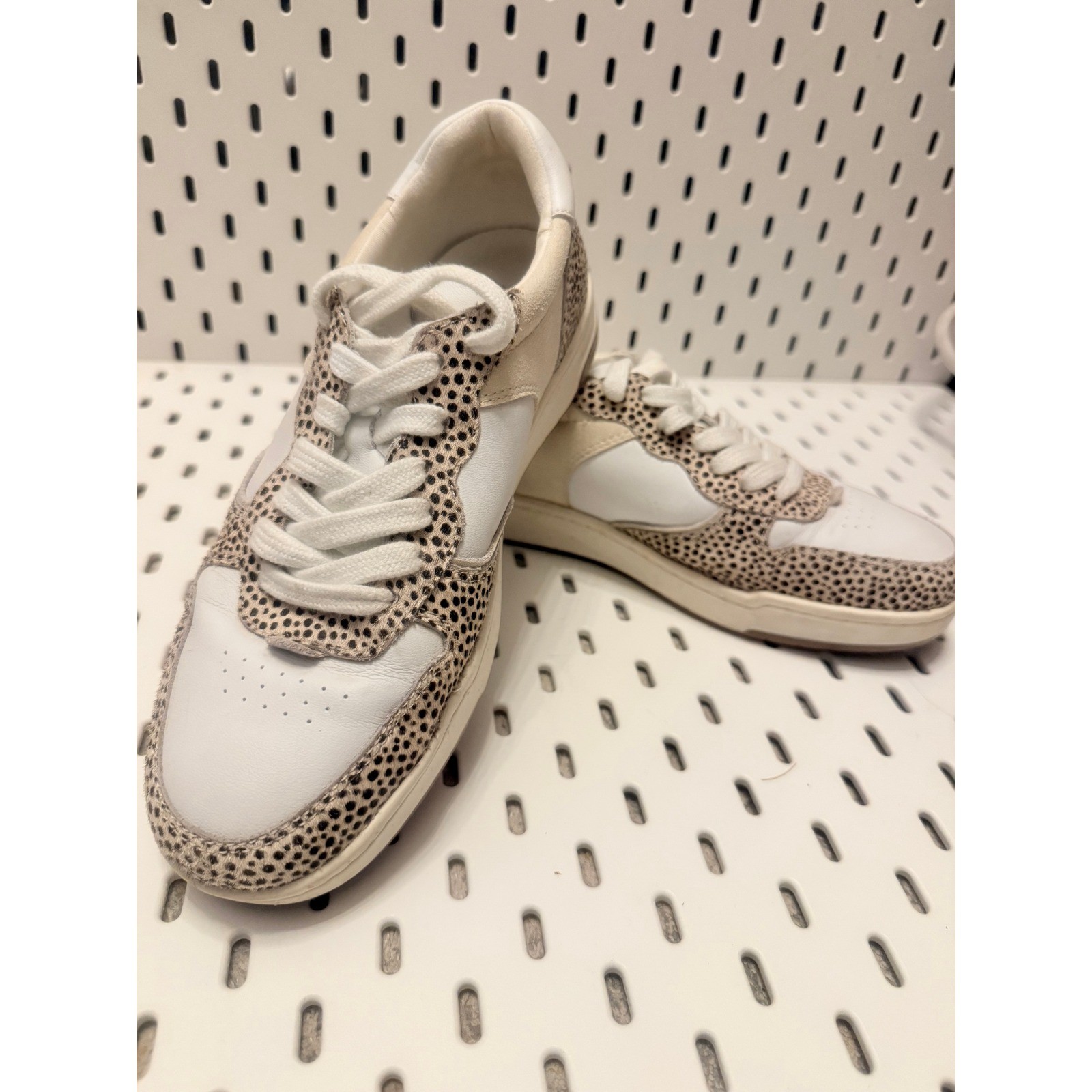 Madewell Court Spotted Calf Hair Sneakers Womens 8 Beige White MD783