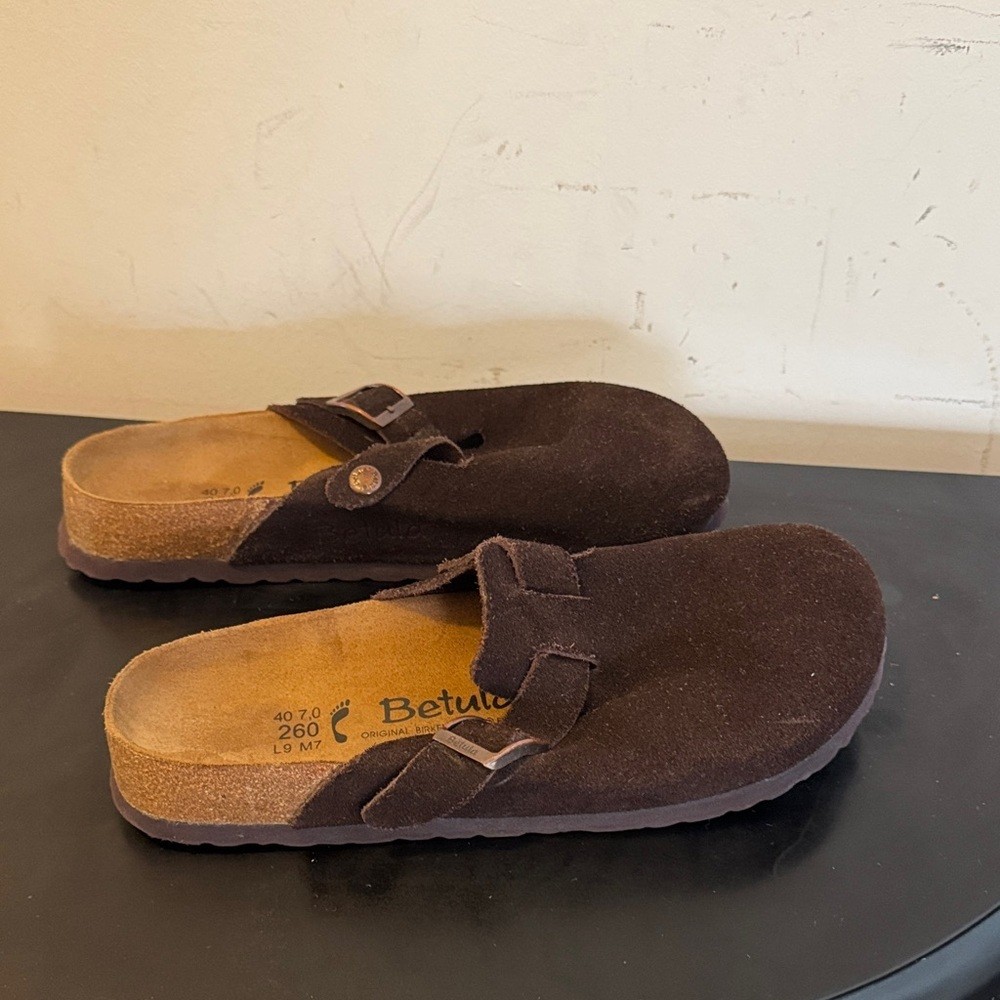 Birkenstock Betula Dark Brown Suede Clogs with Buckle