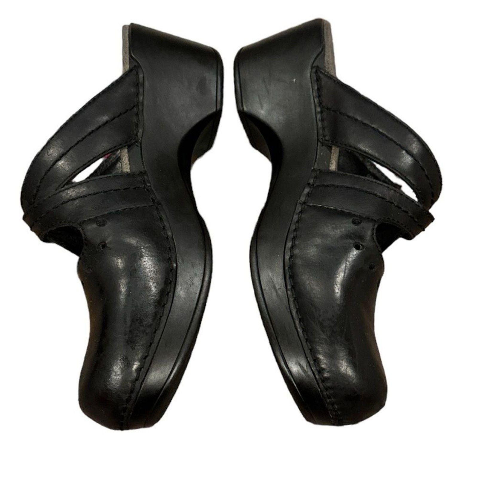 DANSKO BLACK SUSANA CRISS CROSS OVER NURSE PROFESSIONAL LEATHER CLOG SHOES 37