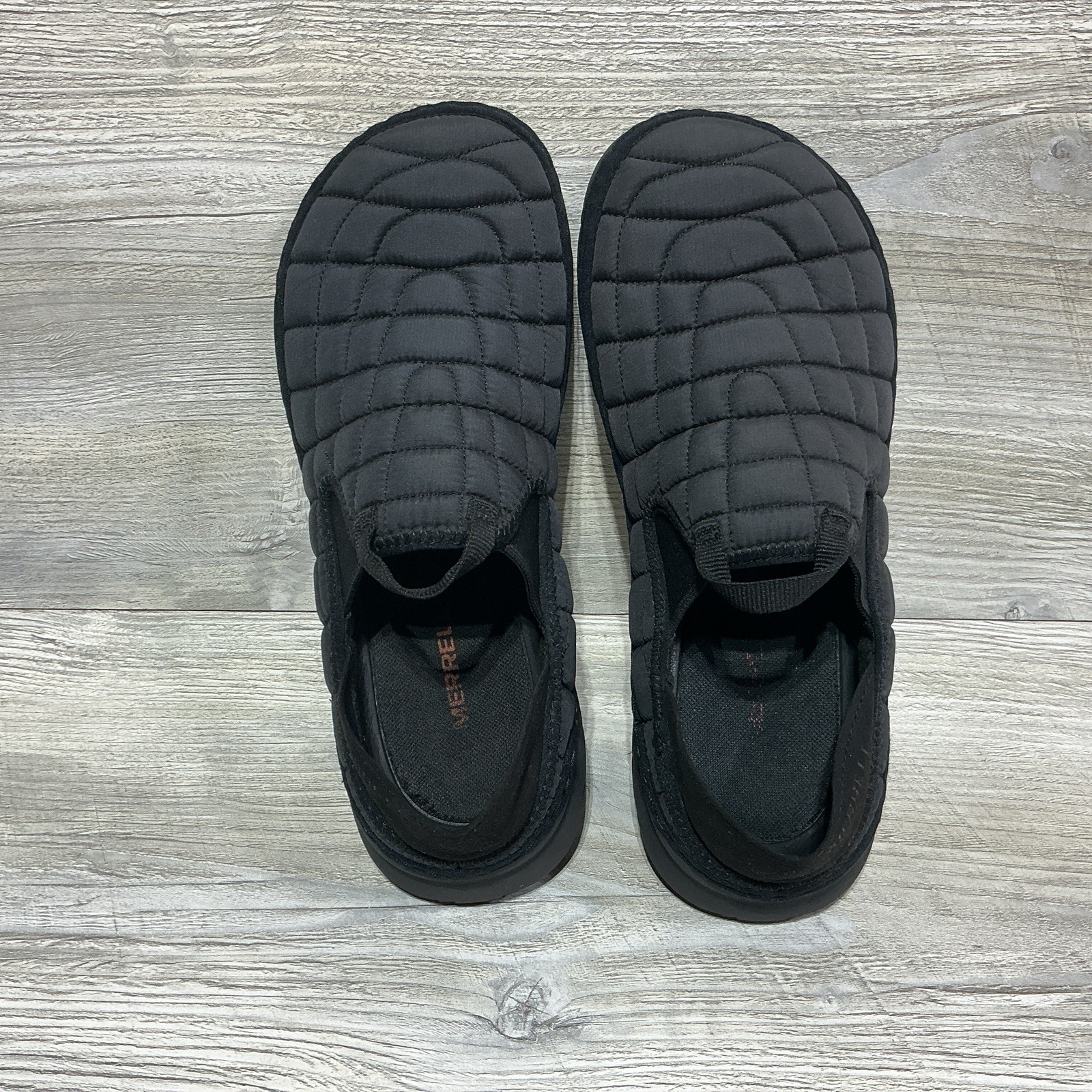 Merrell Hut Moc Slip On Shoes Triple Black Quilted Nylon J90802 Womens Size 10