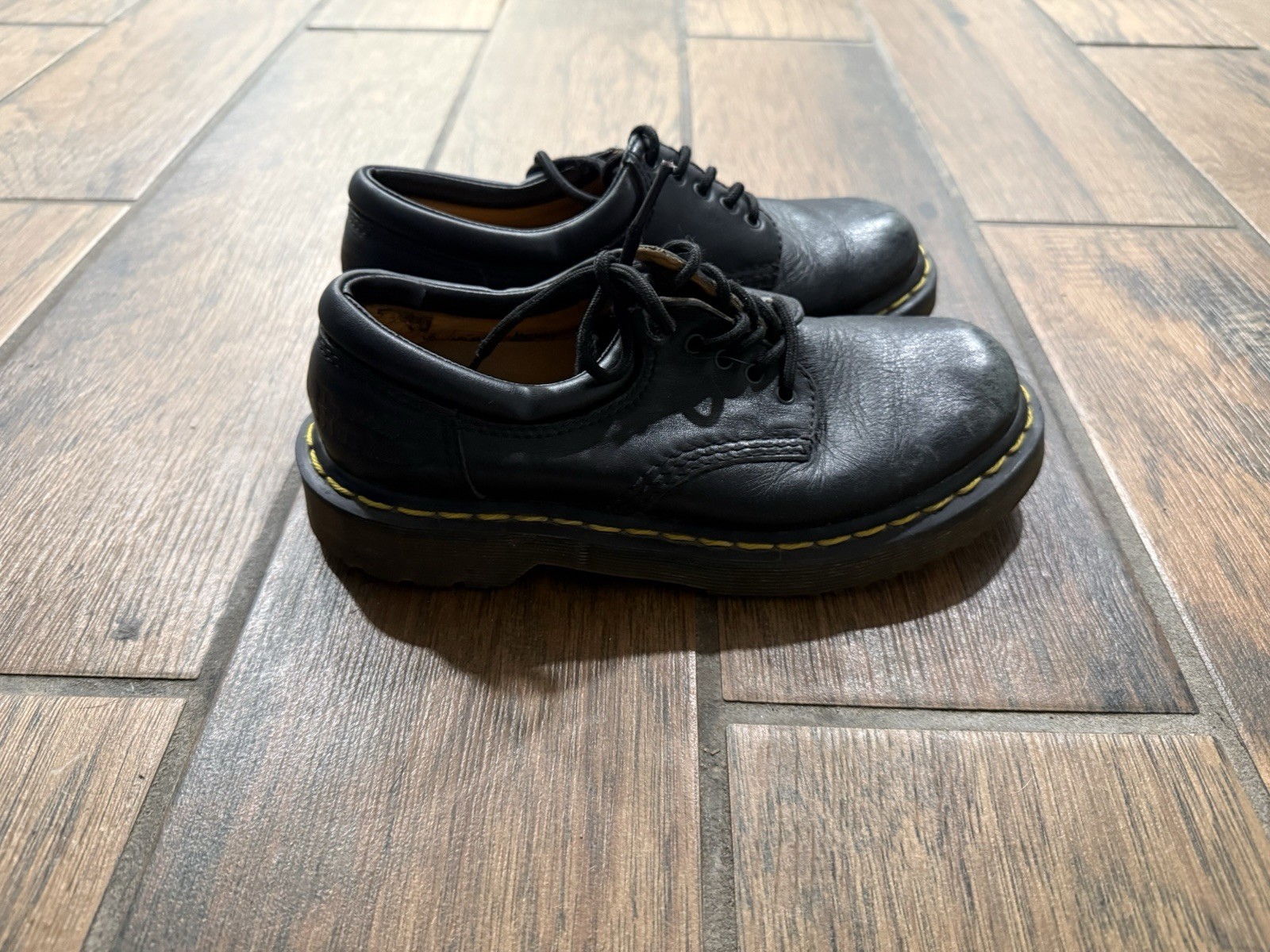 Dr Doc Martens Chunky Oxford Shoes Men 5 Women 6 Black Leather Lace Up 8053 Quad