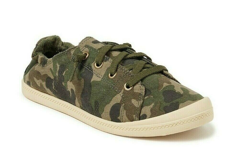 Time & Tru Camo Scrunch Back Memory Foam Woman’s Sneakers Slip-on with Laces NWT