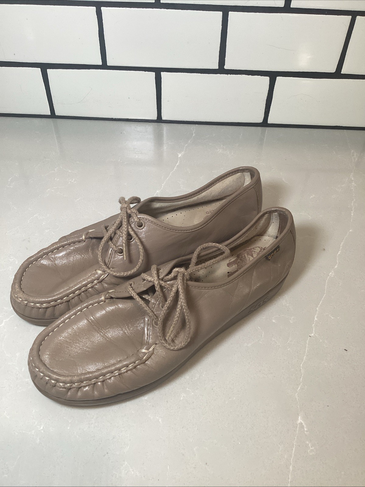 SAS Handmade Comfort Women’s Beige Leather Lace Up Comfort Shoes Size 9M