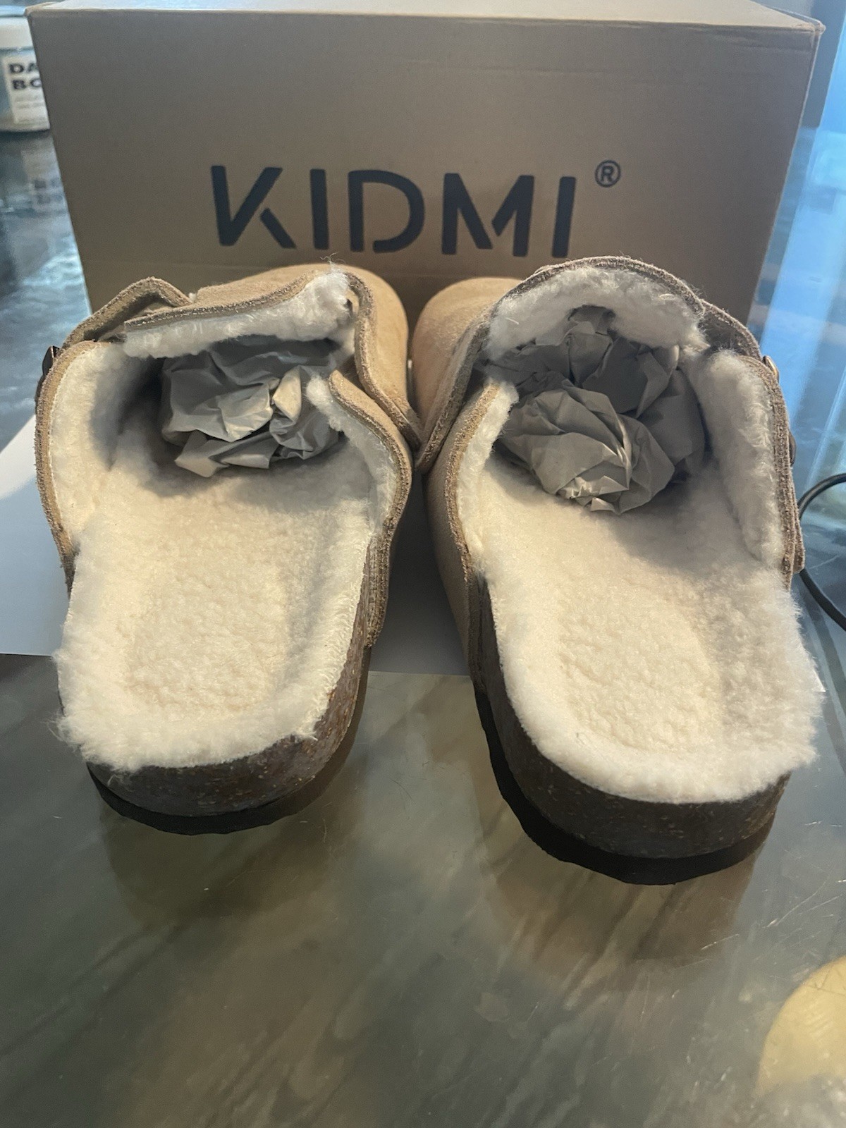 KIDMI Suede Clogs Women Sherpa Lined Mules Furry Slip On Shoes Beige size 9