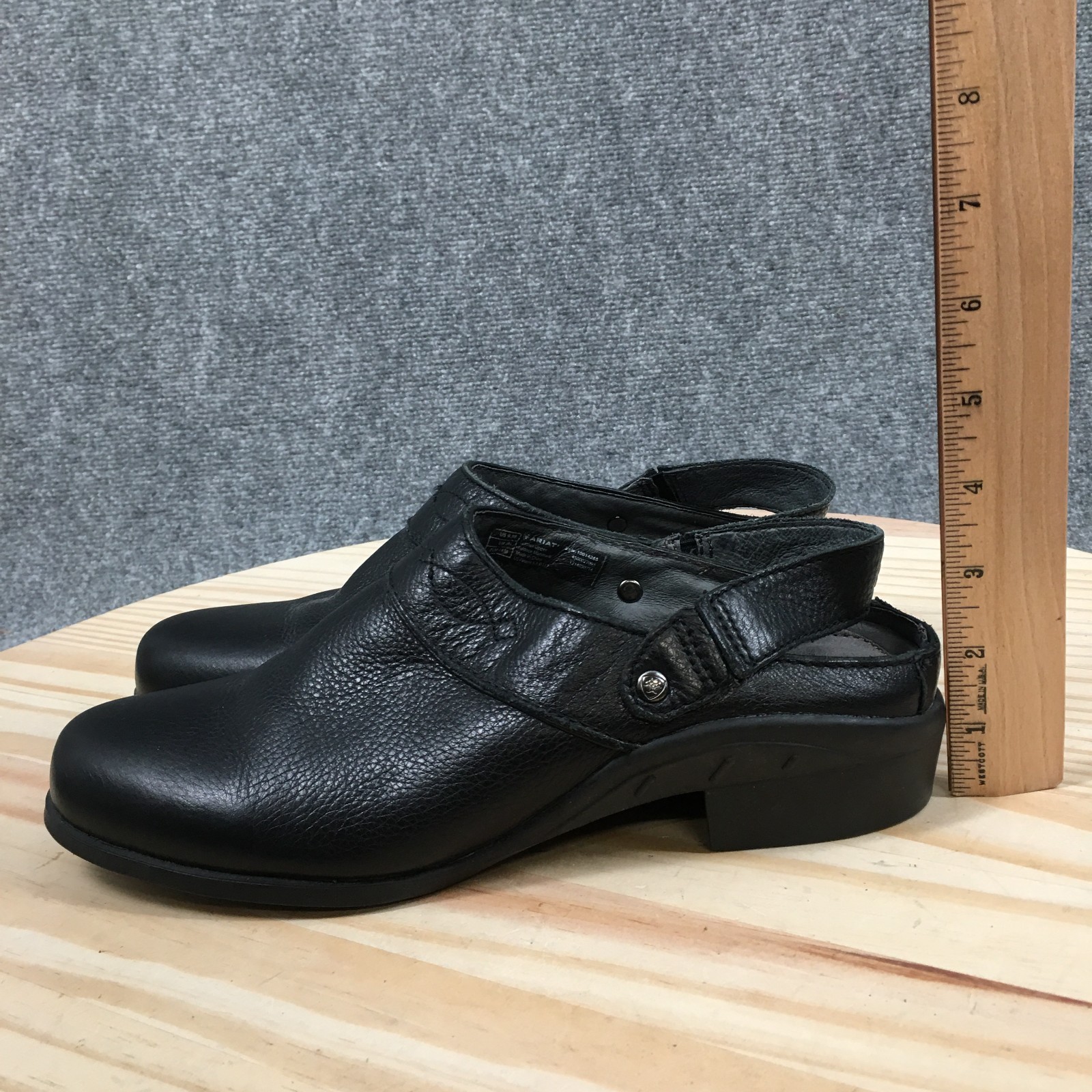 Ariat Shoes Womens 9.5B Slingback Black Leather Slip On Almond Toe Block Heels
